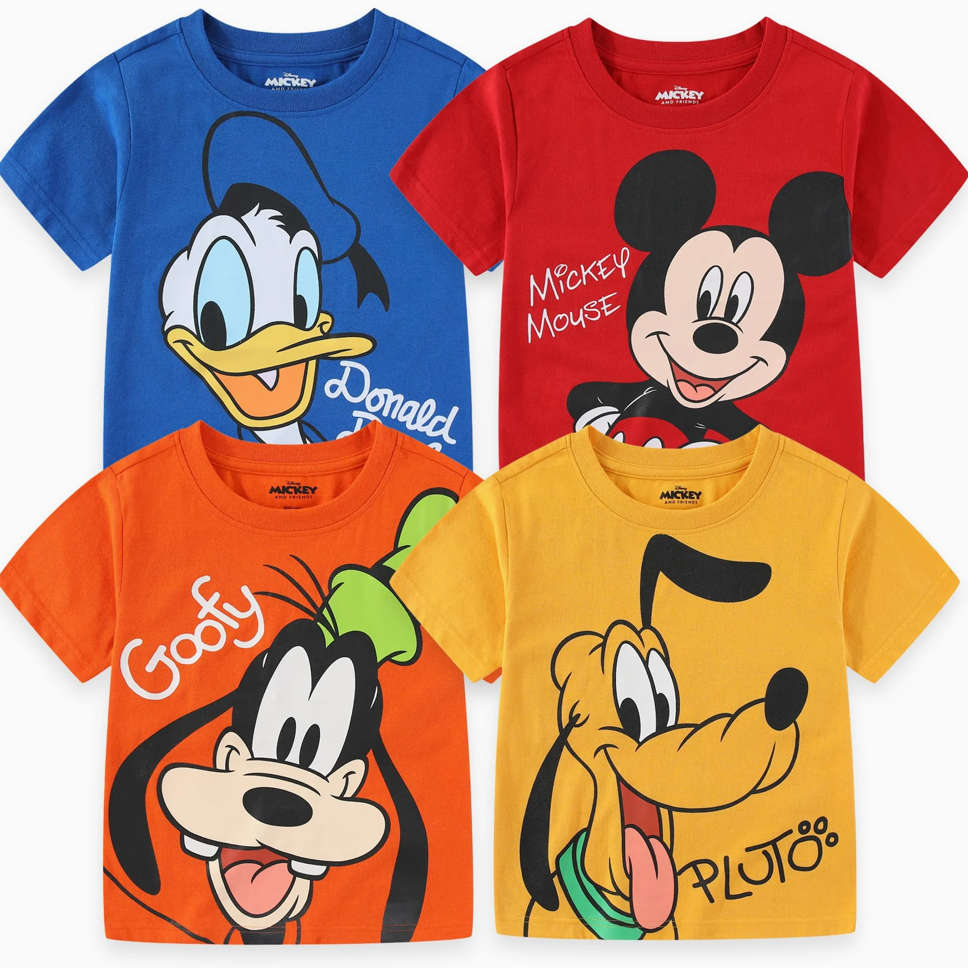 Disney Mickey Mouse & Friends T-shirt dla maluchów i małych dzieci, niebieski, czerwony, żółty, pomarańczowy, 4 sztuki