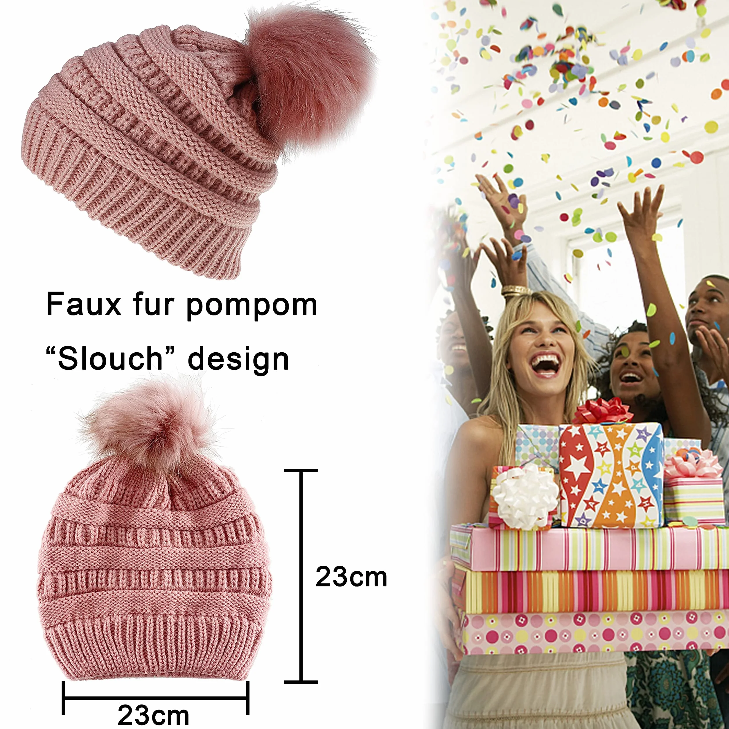 CheChury Czapka z dzianiny, czapka zimowa, szalik, zestaw beanie, dzianina polarowa, pompon, ekran dotykowy, rękawiczki, zestaw zimowy, szal kombi, zestaw pętli, gruby szal damski, prezent, akcesoria