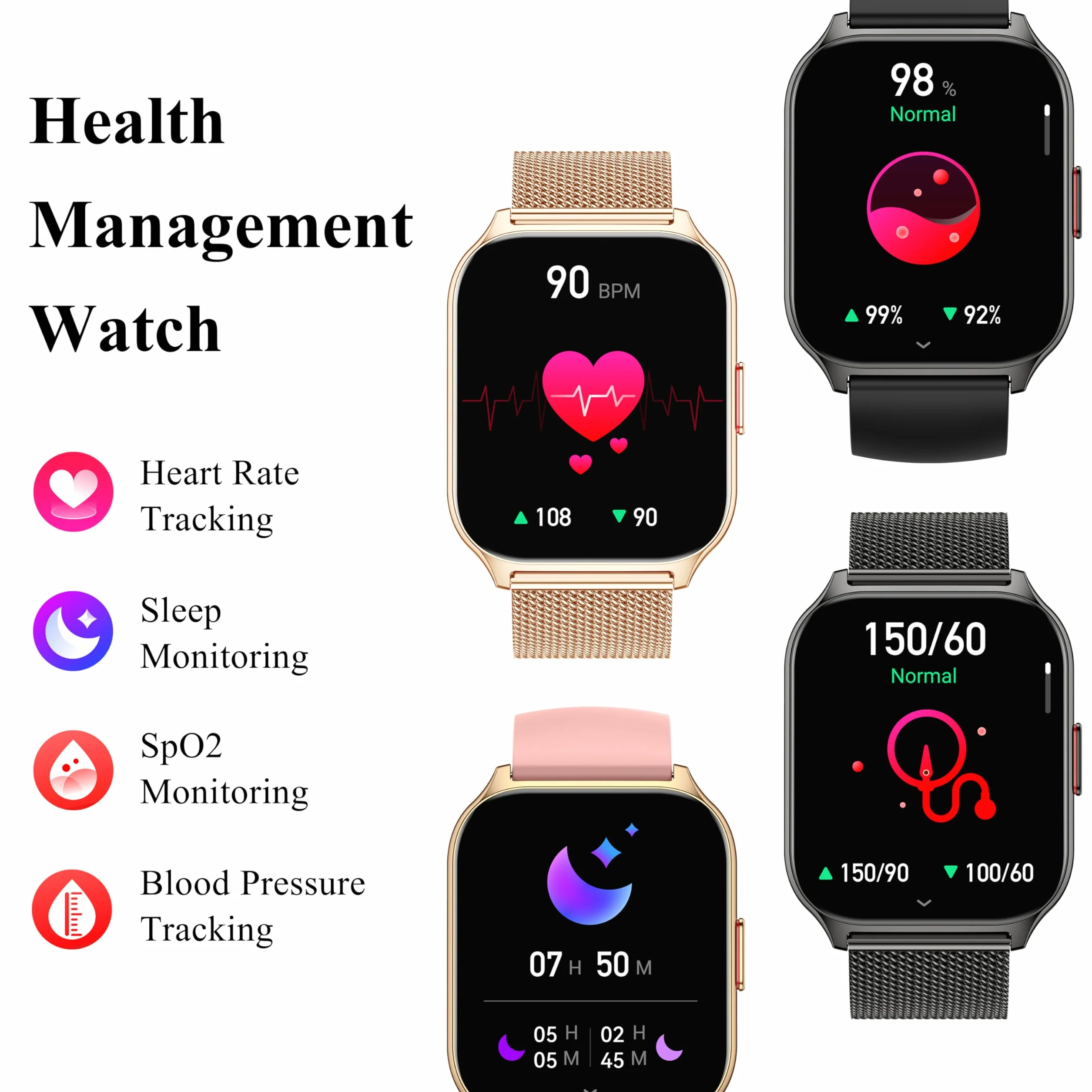 Popglory Inteligentny zegarek dla mężczyzn i kobiet z połączeniem Bluetooth, 2,01'' sportowy Smartwatch, pulsometr, ciśnienie krwi, SpO2, krokomierz, sen, inteligentny zegarek dla systemu Android iOS