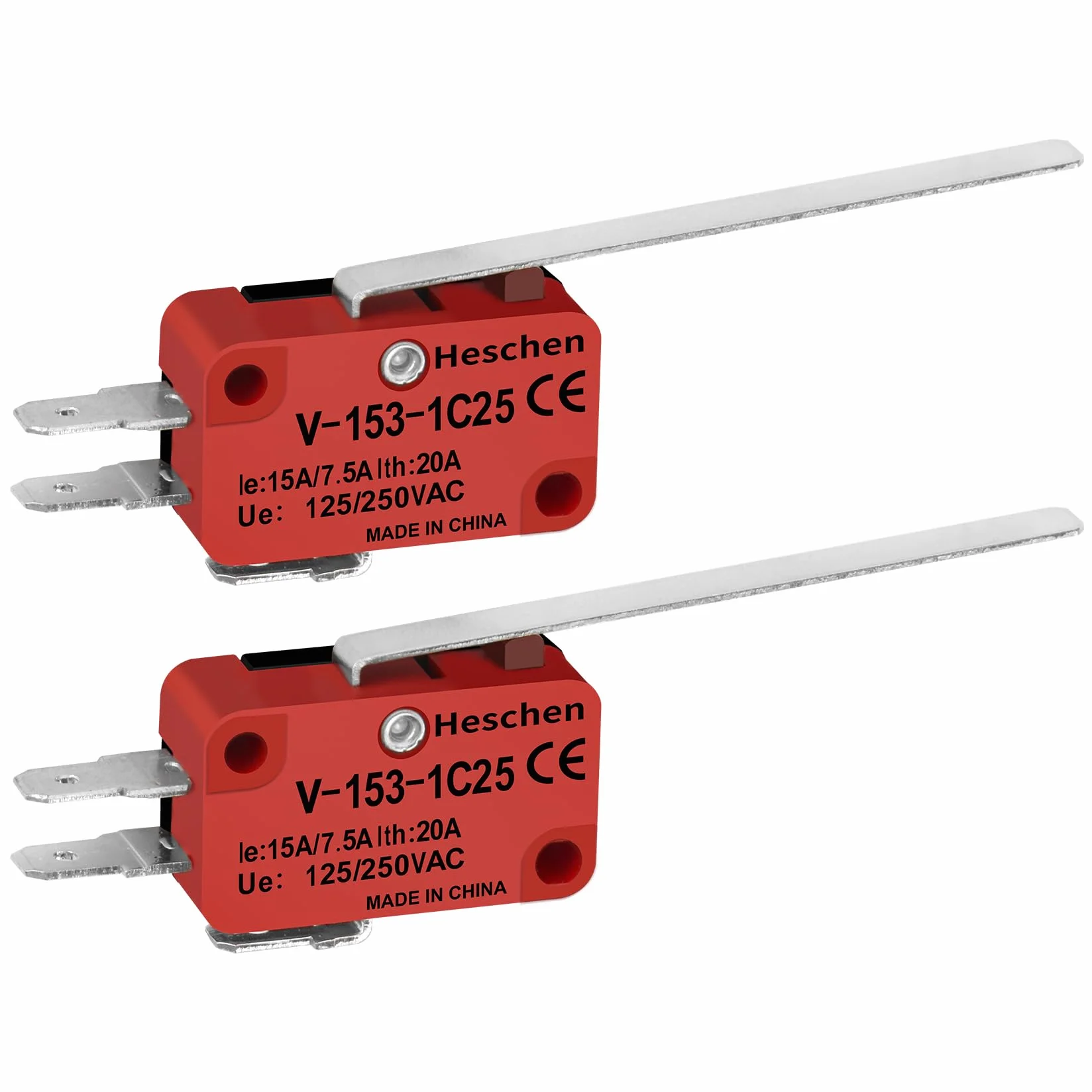 Heschen Micro Switch V-153-1C25 SPDT długa dźwignia zawiasowa 20 A 250 V AC 2 sztuki