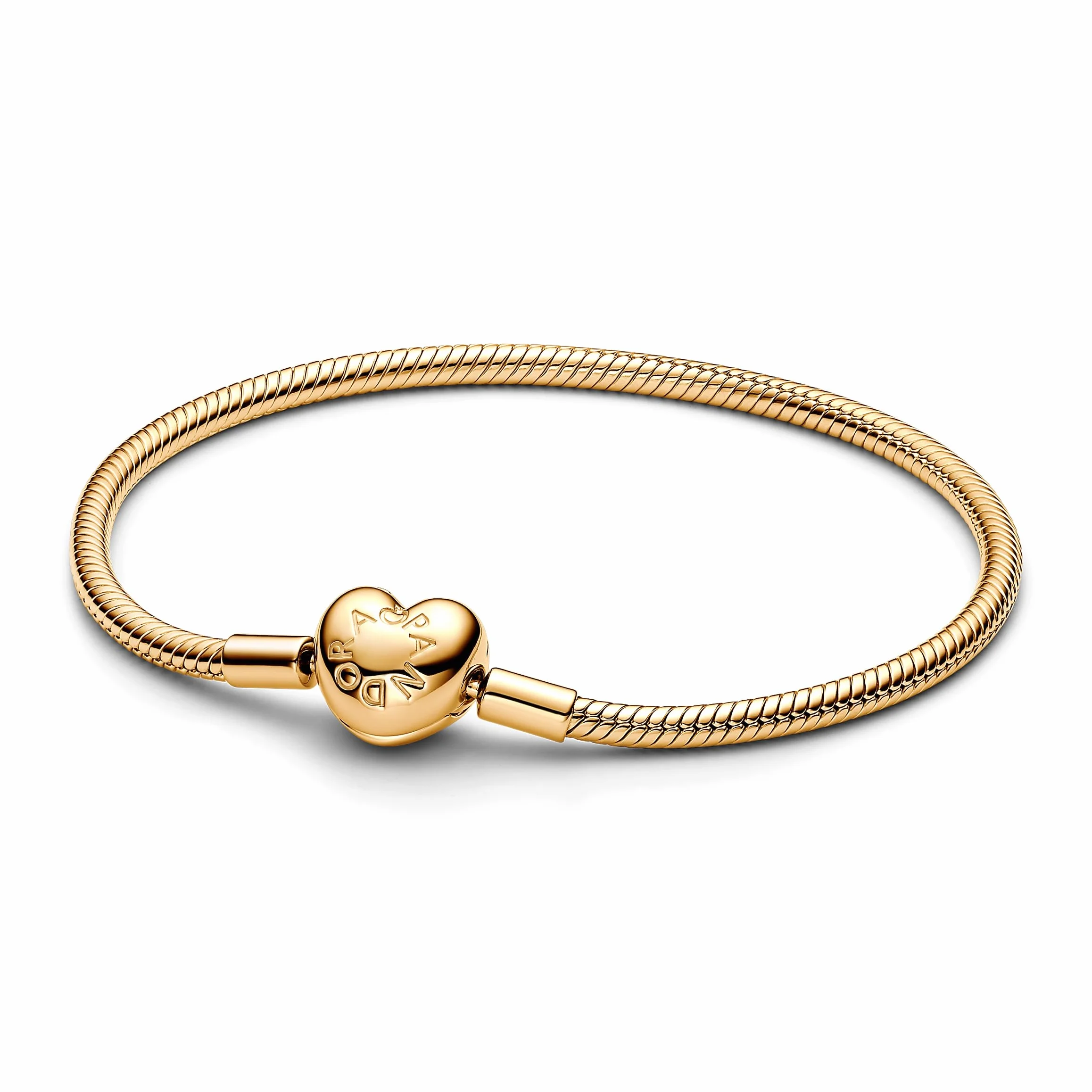 Pandora Moments Schlangen-Gliederarmband mit Herz-Verschluss aus Sterling Silber mit vergoldeter Metalllegierung, Kompatibel mit Pandora Moments, Größe:18, 563050C00-18