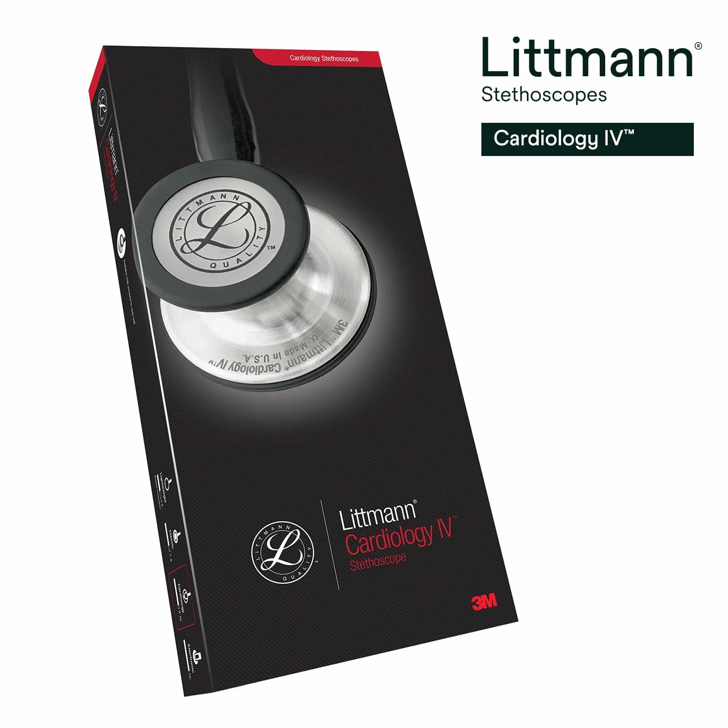 3M Littmann Cardiology IV Stetoskop diagnostyczny, Stetoskop diagnostyczny, BLACK FINISH, 6200, czarny przewód i lira, trzonek czerwony