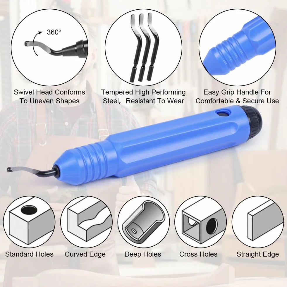 flintronic Uniwersalne narzędzie do usuwania zadziorów, z 10 zapasowymi ostrzami, obracane o 360°, narzędzie tnące do drukarki 3D, tworzywo sztuczne, aluminium i stal nierdzewna (1 narzędzie + 10