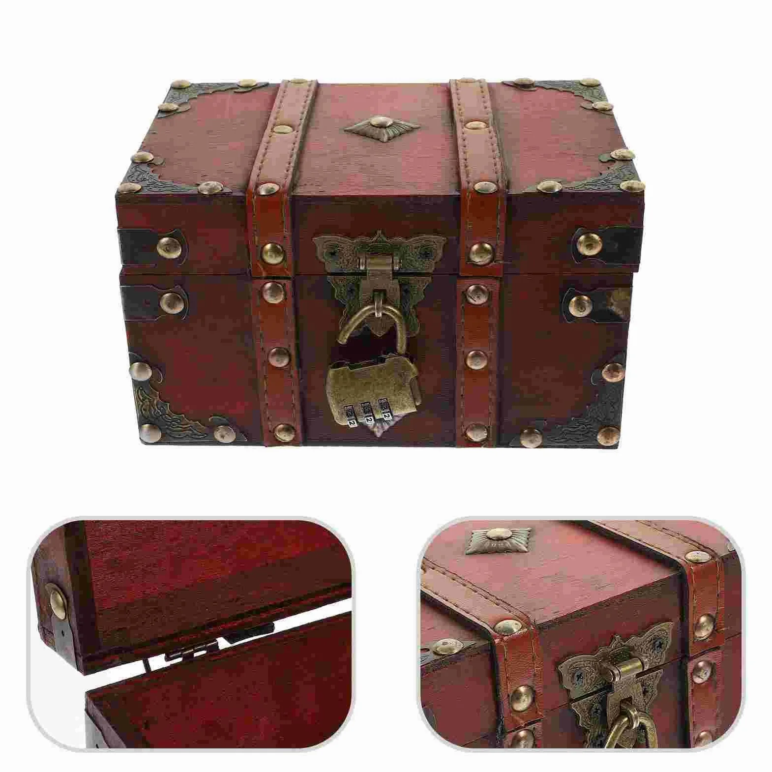 Pudełko Drewniane pudełko do przechowywania Skarb Vintage Drewniane etui na drobiazgi Organizator Ozdobny uchwyt Pamiątki Podróże Biżuteria rzemieślnicza (G 18,00X11,50X10,50cm)