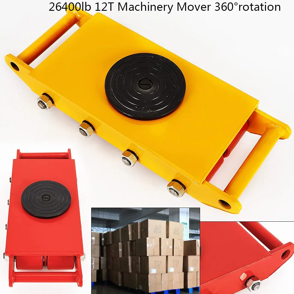 Rolka do dużych obciążeń, żółta, przemysłowa, 12 ton, rolki transportowe, rolki przemysłowe, rolki pancerne, obracanie o 360°, 12T/26.400 lbs