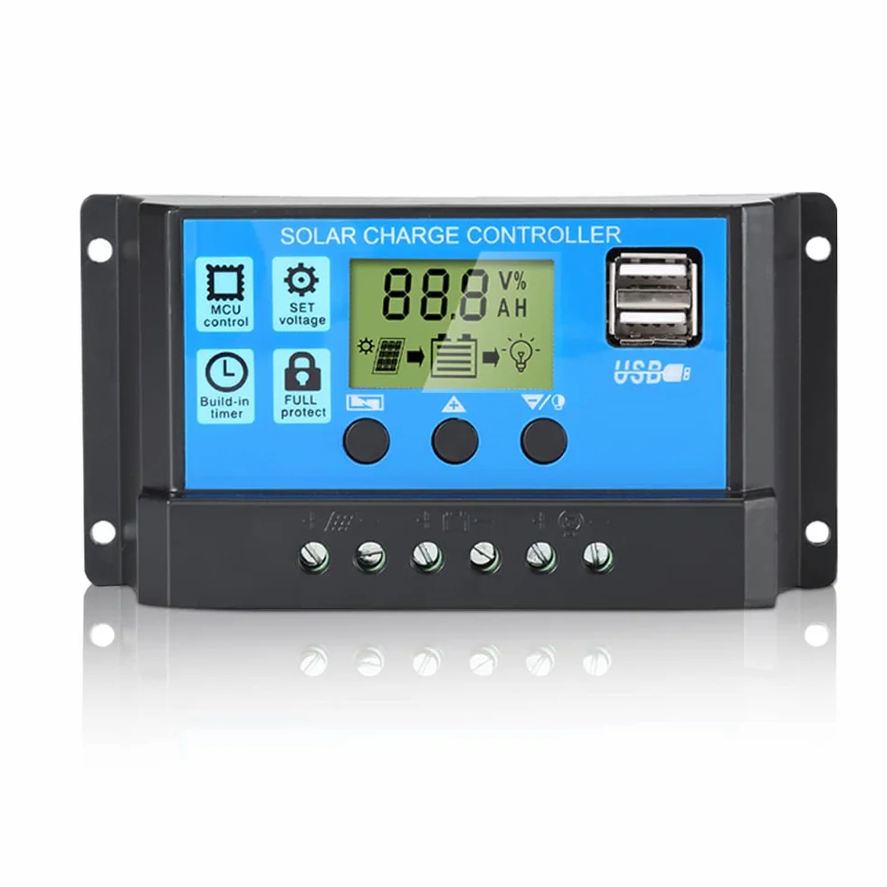 Anern Solarna ładowarka kontroler 30A Regulator ładowania solarnego , 12V/24V, ładowarka solarna, panel słoneczny, inteligentny regulator z portem Dual USB 5V, wyświetlacz LCD