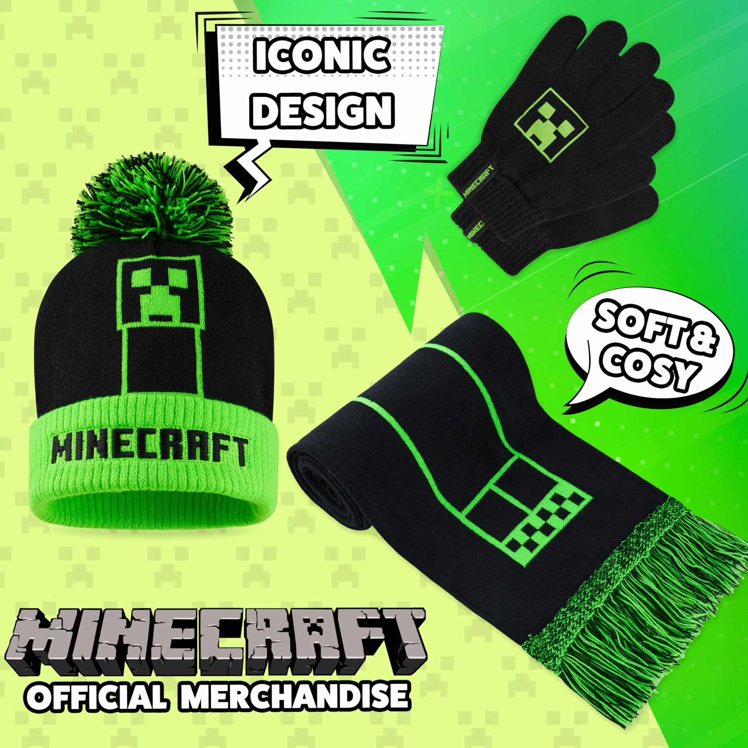 Minecraft Zestrynowy zestaw dzianin Zielony czarny