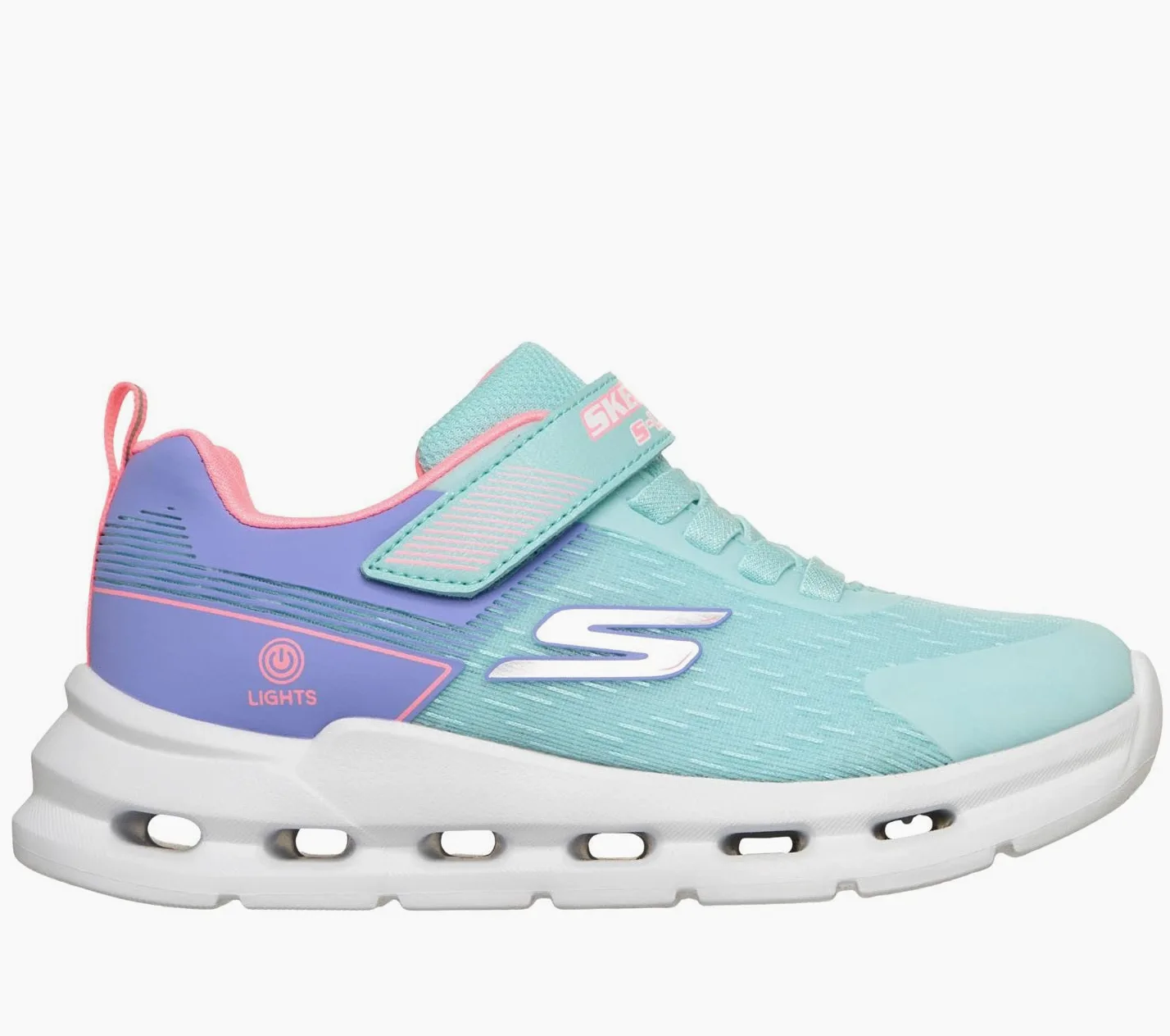Skechers Glide-Step Lights Sneaker, Aqua, 1 UK