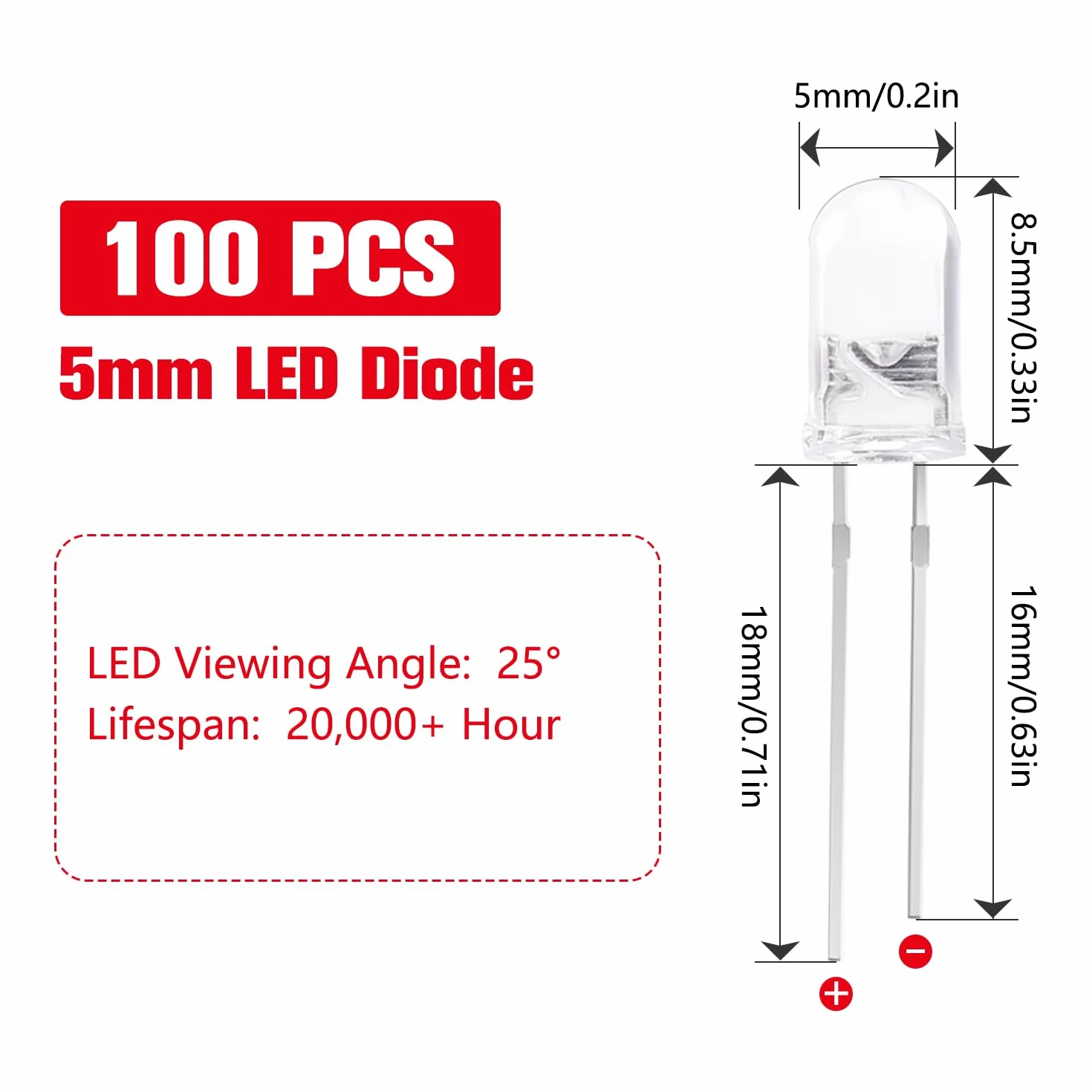 YIXISI 100 Sztuk 5mm Zestaw Diod LED, 2-Pinowe Diody Elektroluminescencyjne, Diody LED, Biały