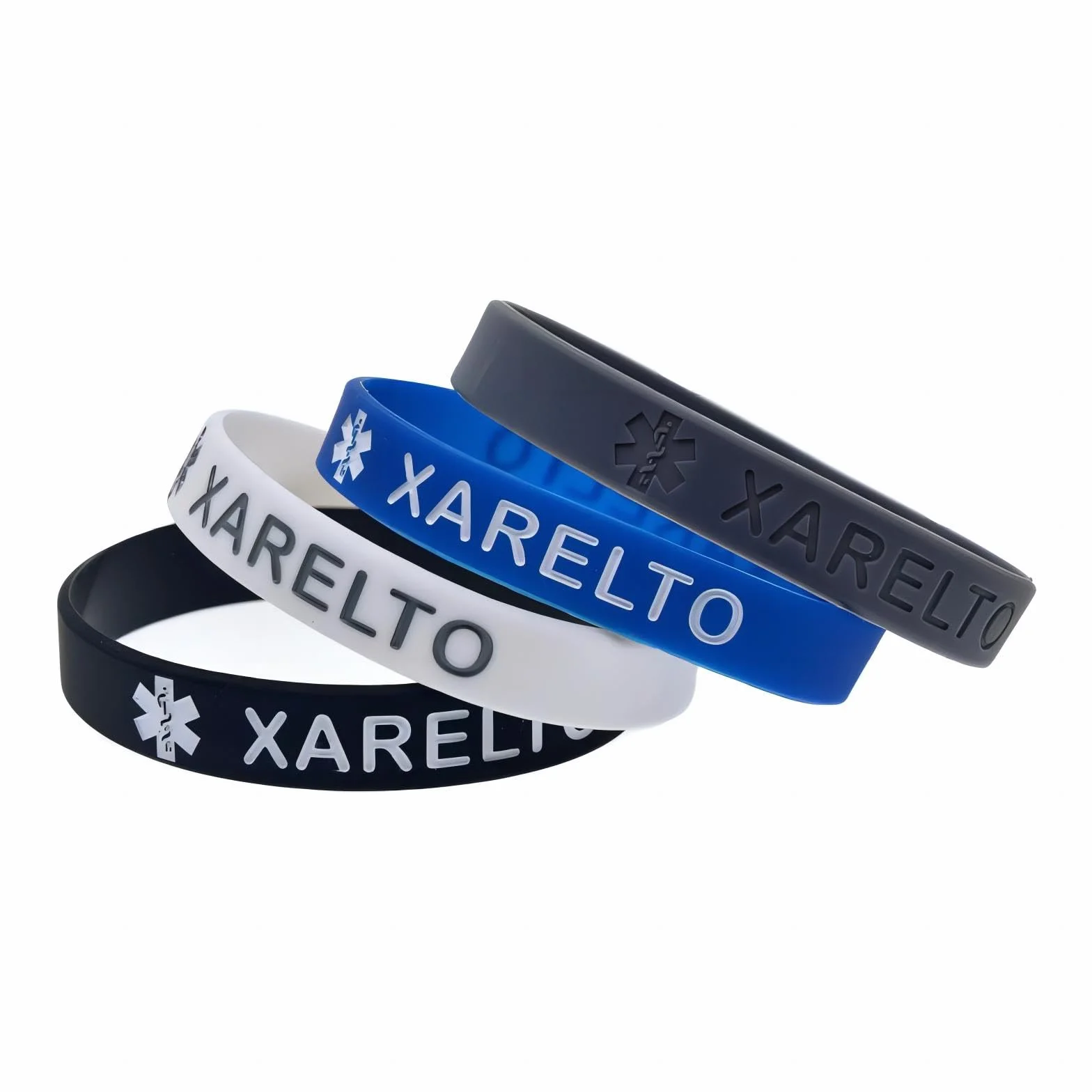 4 x bransoletka silikonowa XARELTO Medical Alert XARELTO Medical Alert Recognition Wristbands, męskie i damskie elastyczne opaski sportowe na świeżym powietrzu, One size, Silikon, Bez