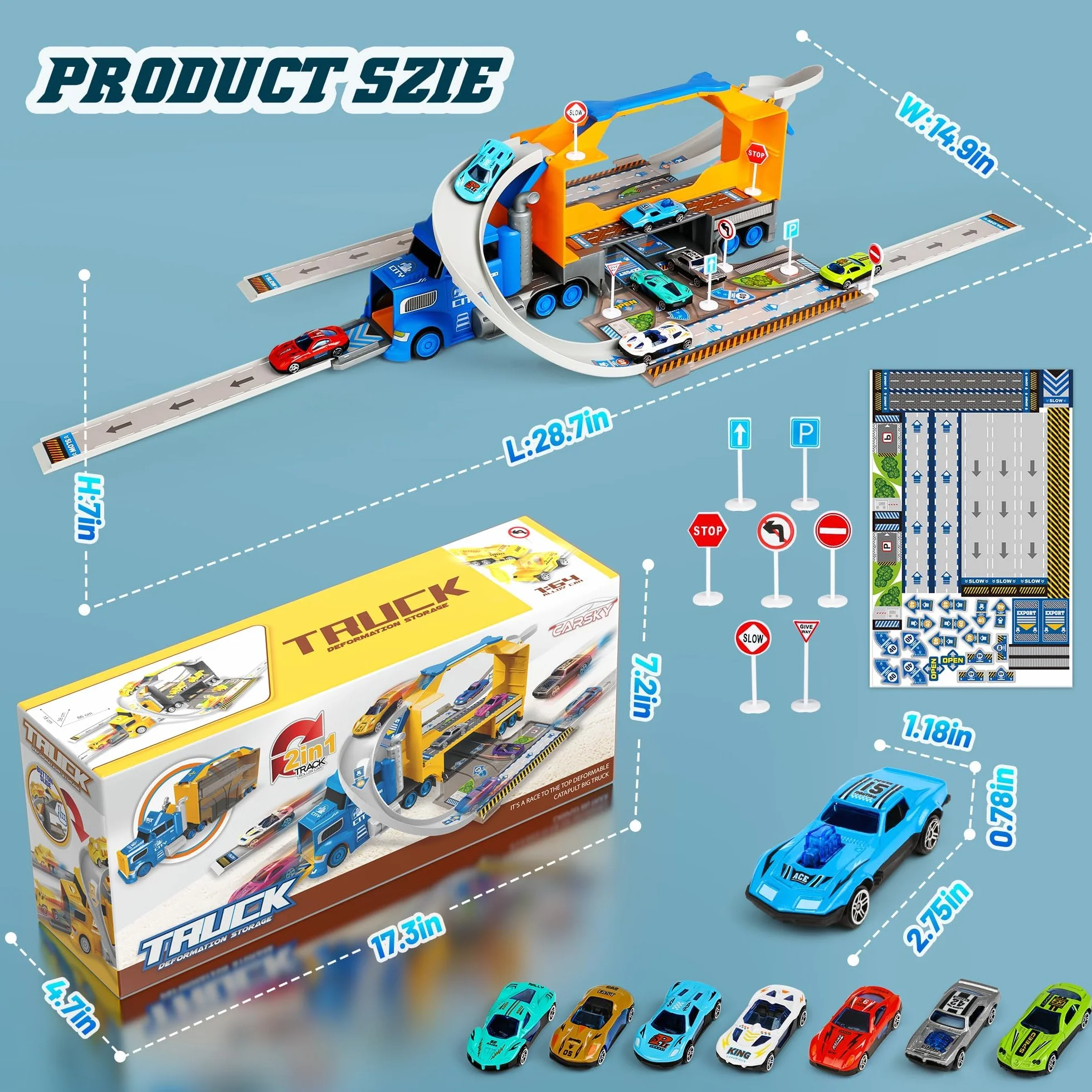 Hot Bee Zabawka samochodowa dla chłopca Transporter Race Truck Zabawka dla chłopca w wieku 2, 3, 4, 5, 6, 7 lat, prezent dla dzieci, chłopców, zabawki dla dzieci w wieku 3-5 lat, prezenty urodzinowe