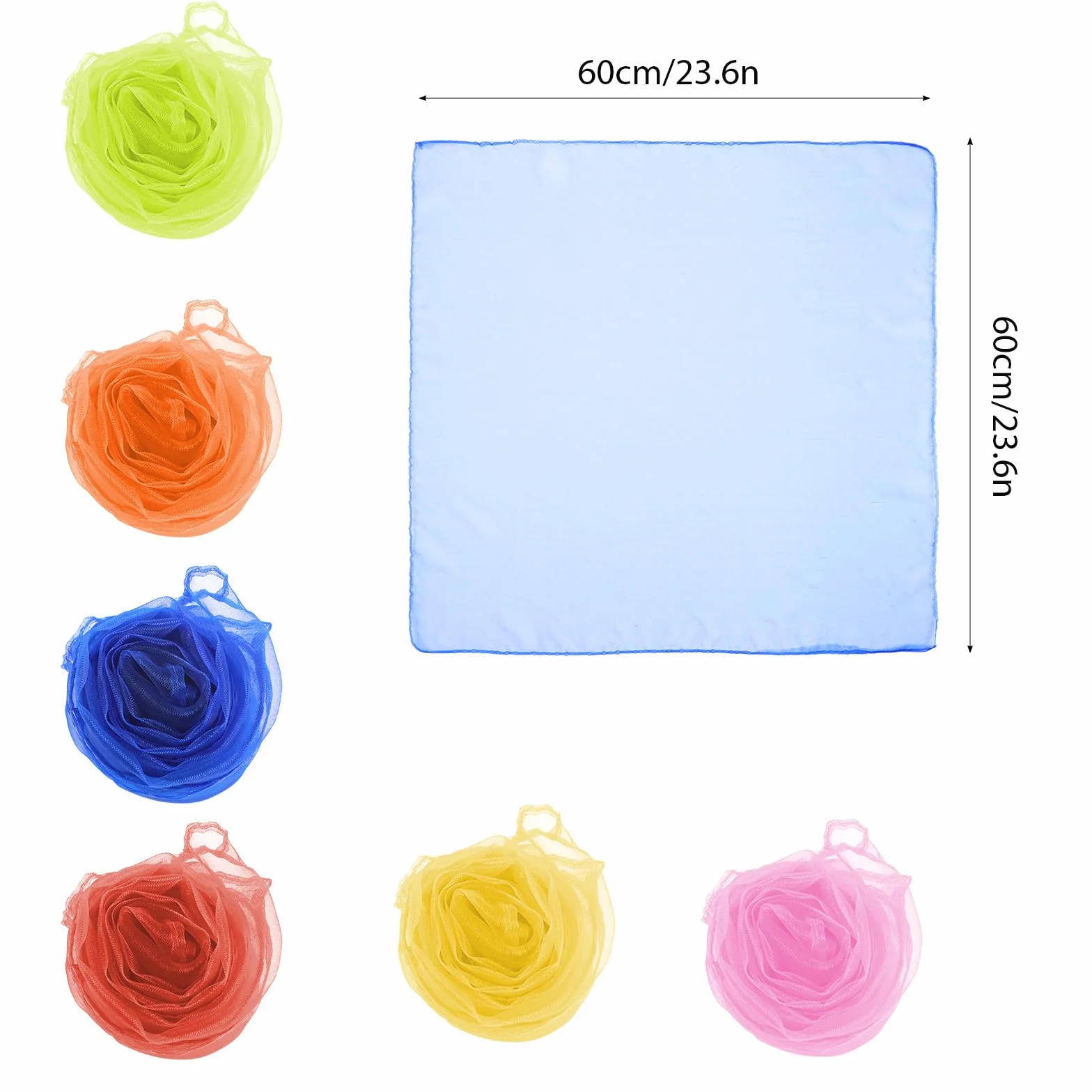 6 sztuk chusty do żonglerki, szyfonowe, 60 x 60 cm, kolorowe chusty na pokazy dla dzieci, do tańca, chusty jedwabne dla niemowląt, kwadratowe kolorowe chusty, jedwabne szale, kolorowe chusty do tańca