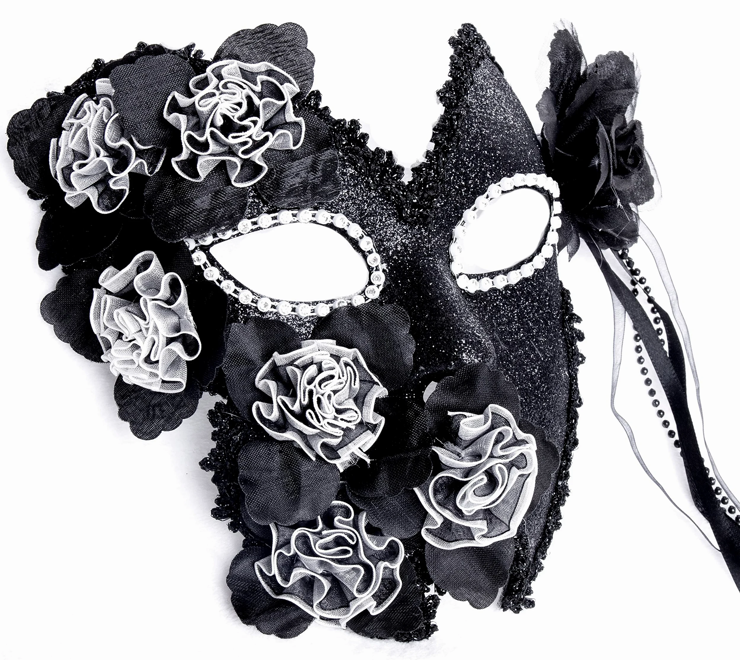 Halloweenowa maskarada maska wenecka kostium maska z piórami maska maskaradowa Halloween karnawał cosplay impreza maska na całą twarz (czarno-biała)