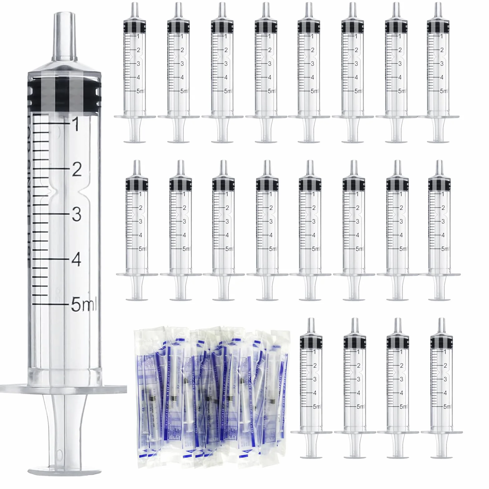 Strzykawki 5 ml, 20 sztuk, indywidualne opakowanie, plastikowa strzykawka z pokrywką, strzykawka do karmienia, strzykawka wielokrotnego użytku, do karmienia noworodków, rzemiosła artystycznego