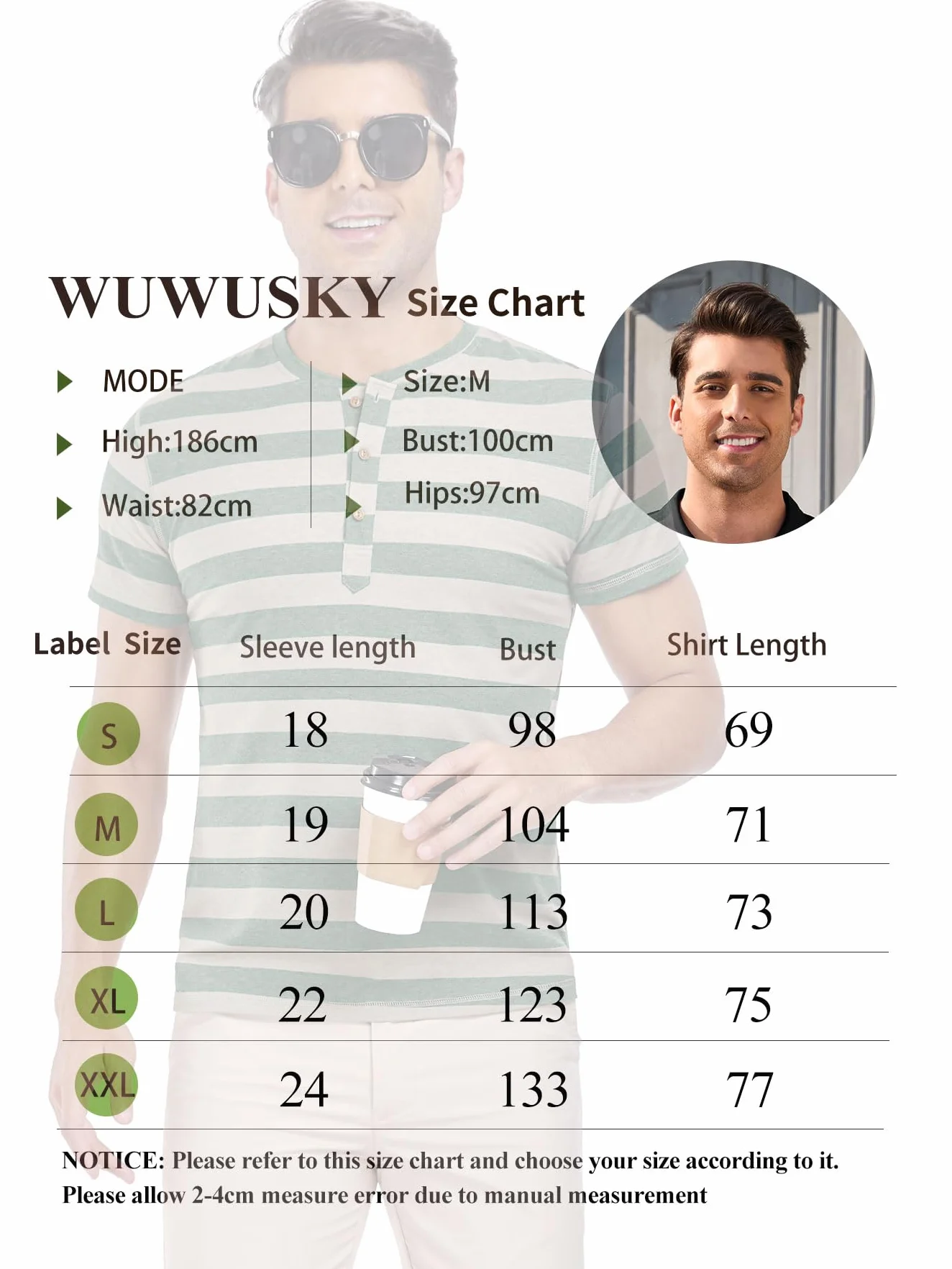 Męski T-shirt z 3 guzikami, jednokolorowy, Henley, koszulka polo | bawełna z krótkim rękawem i kołnierzem koszulowym