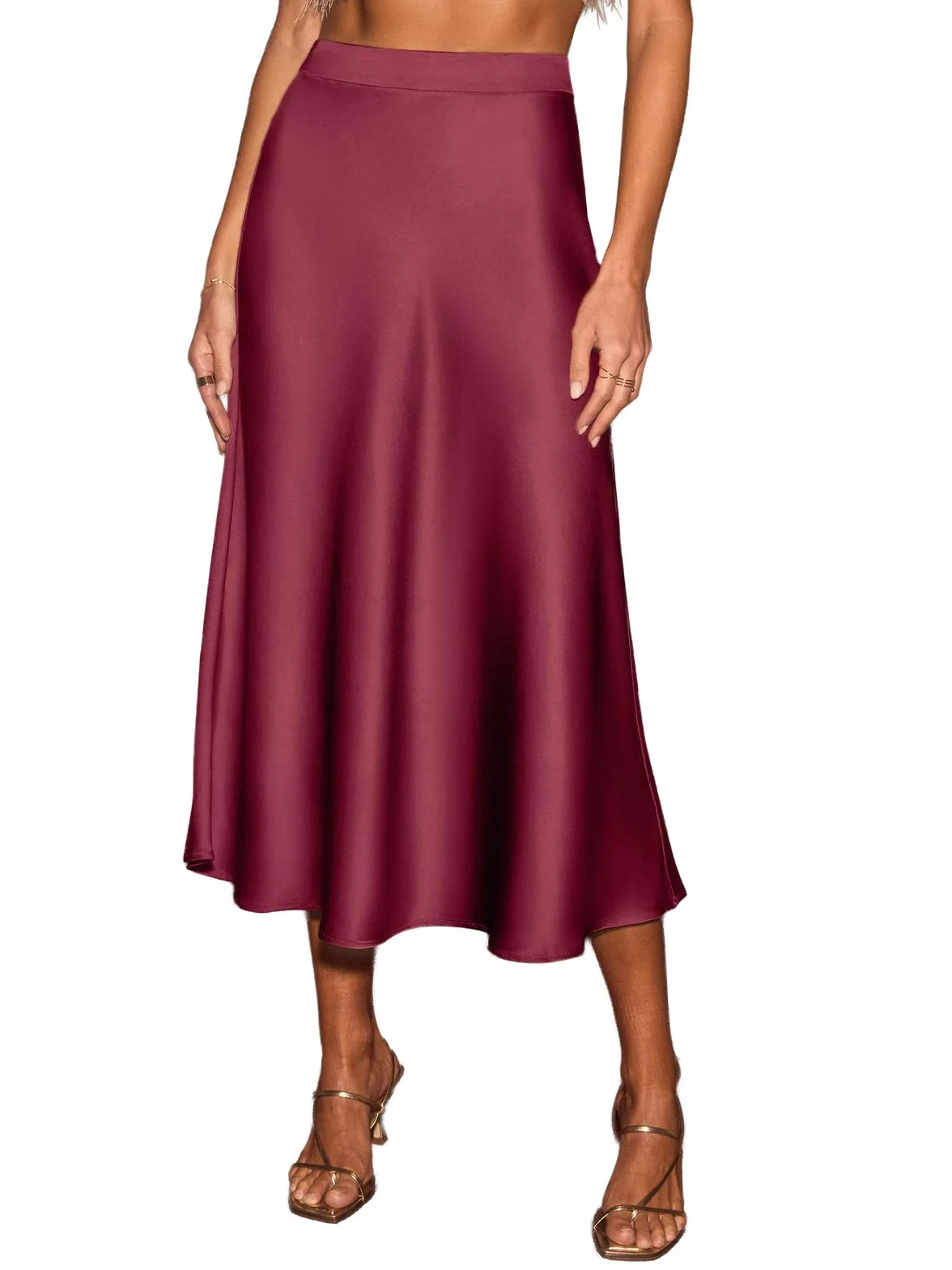 CUPSHE Damska satynowa spódnica midi, elegancka, linia A, wysoka talia, lekka spódnica syrenki do pracy, na wieczór, odzież na co dzień