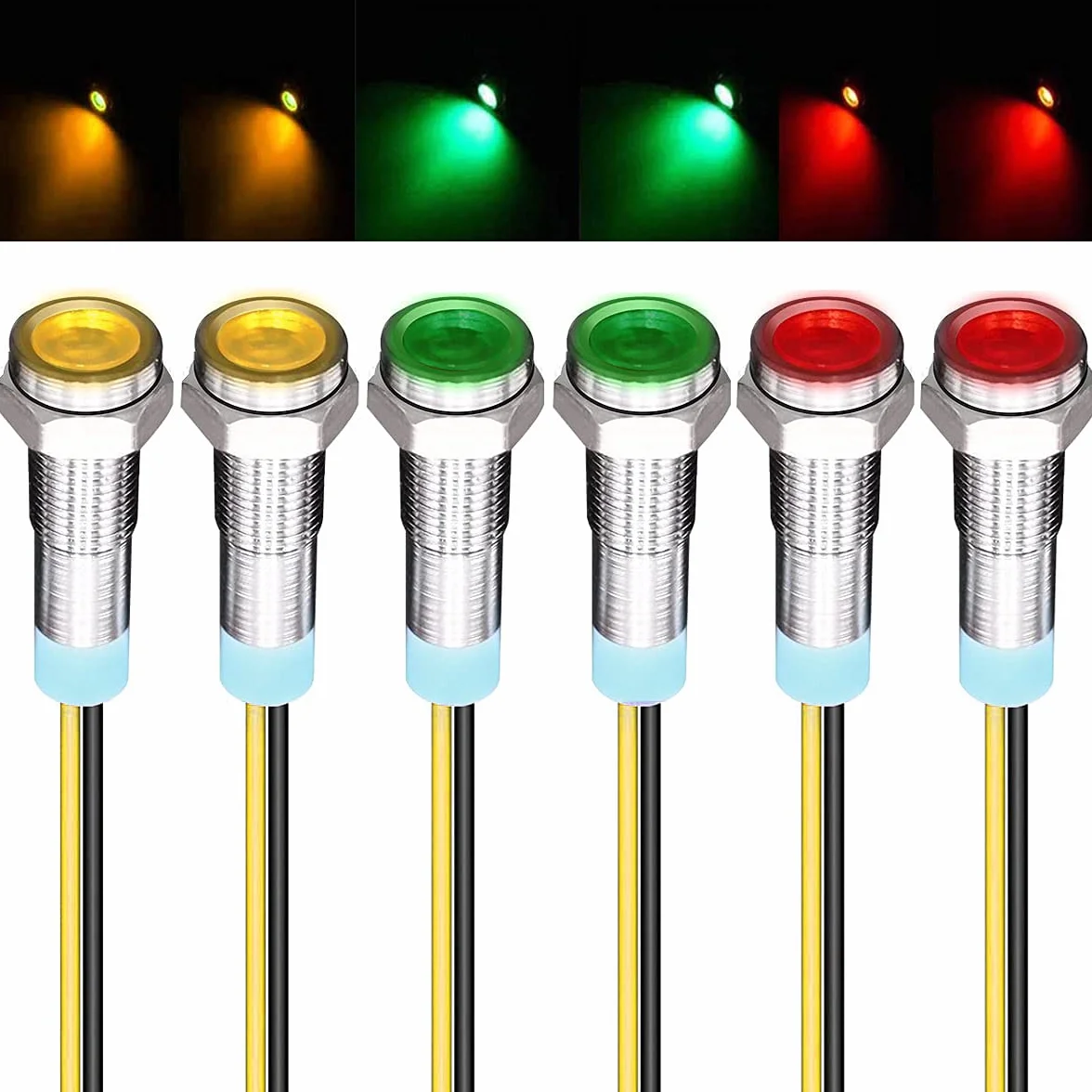 GUUZI 6 Sztuk 220V-230V AC 6mm Panel LED Pilot Dash Lampka Ostrzegawcza Lampka Kontrolna Pilot Dash żarówki Kierunkowe (Czerwony/żółty/Zielony)