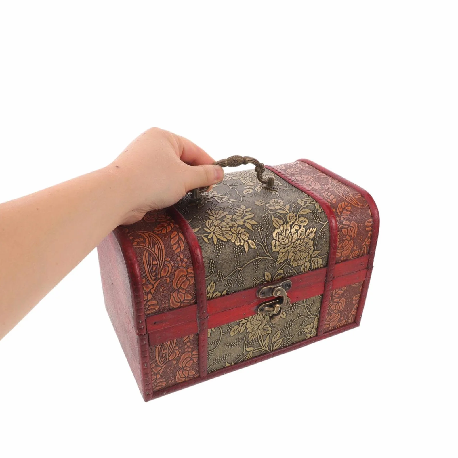 jojofuny Antique Wooden Jewelry Box Large Retro Treasure Chest with Lock for Storing Rings Necklaces Earrings Decorative Storage Organizer for Women