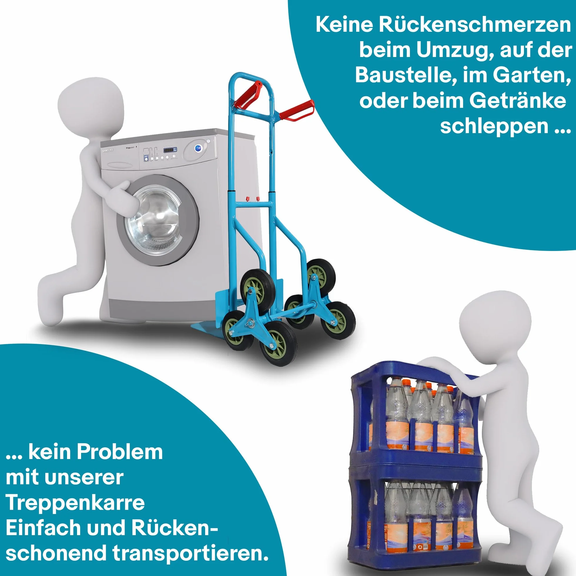 Bituxx Wózek transportowy na schody, wózek transportowy, 200 kg, składane opony twarde