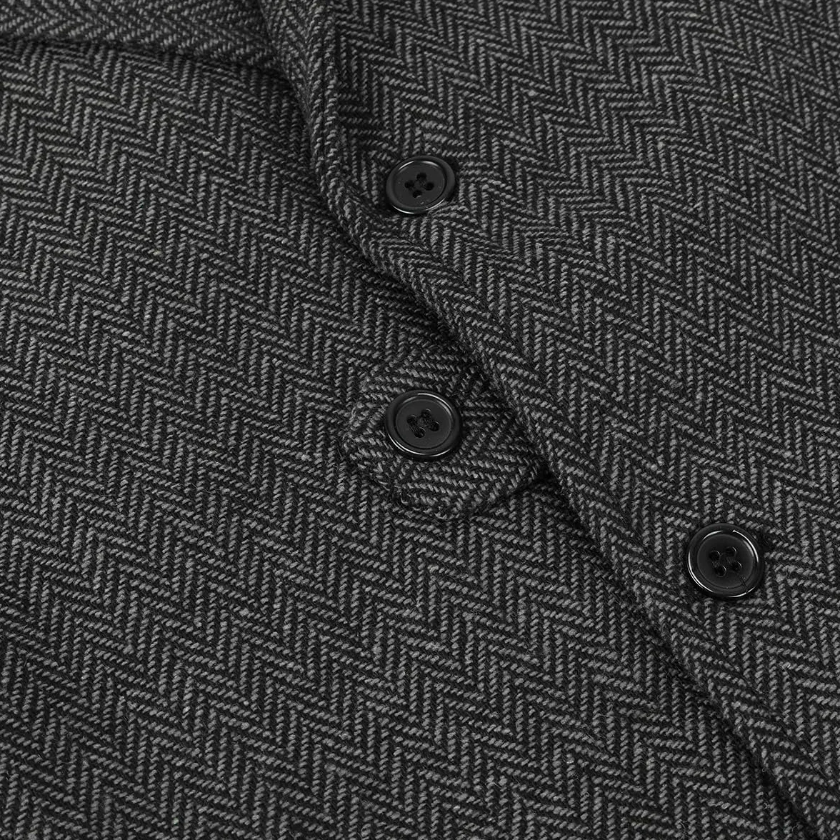 Allthemen Męska formalna kamizelka bez rękawów, tweed, biznesowa, dekolt w serek, klasyczny garnitur, kamizelka z kieszeniami