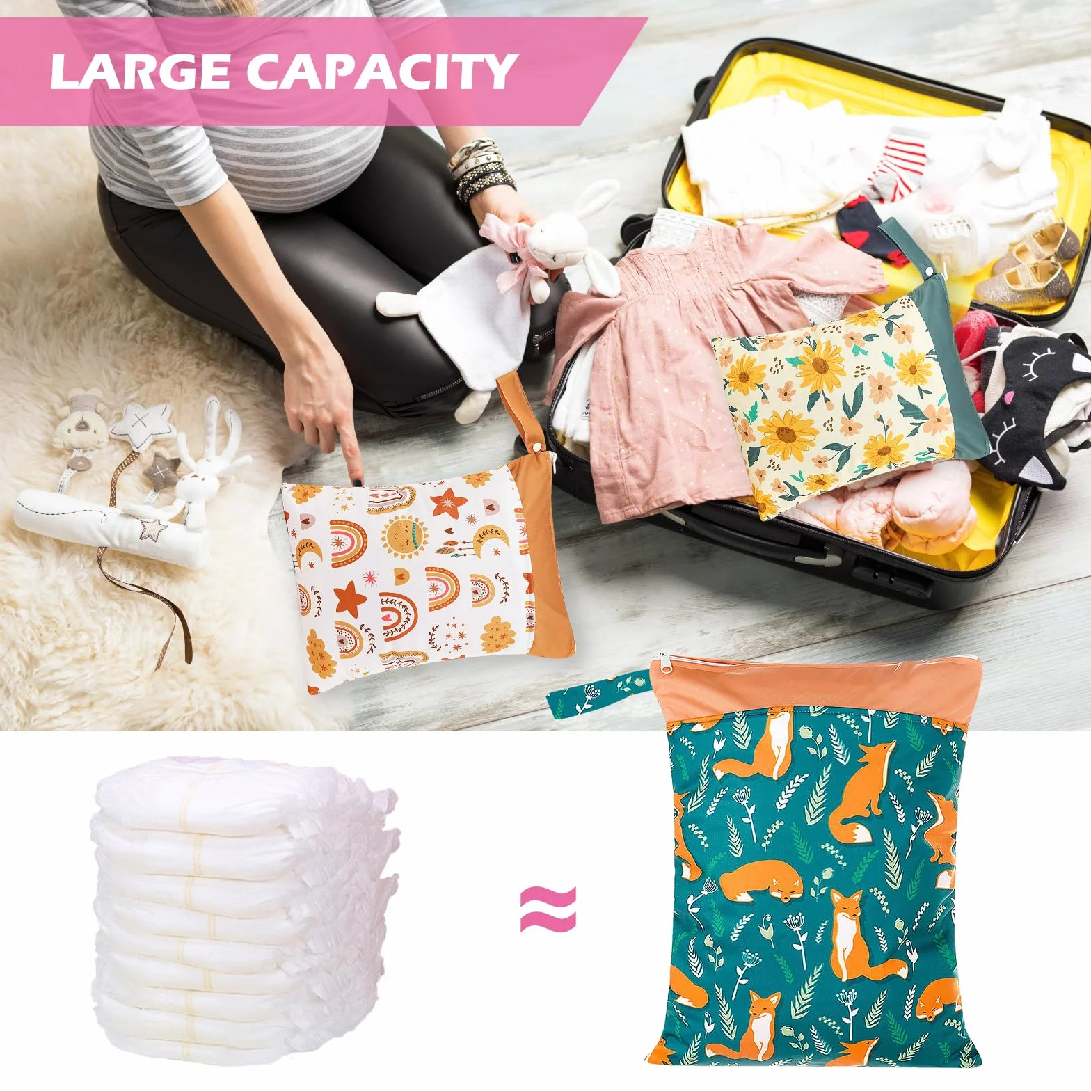 Wetbag do przedszkola: Wet Bag do przedszkola, 4 sztuki, materiałowe pieluchy, torba na mokro, wodoszczelna torba na pieluchy wielokrotnego użytku, torba na pieluchy na zamek błyskawiczny, na podróż,