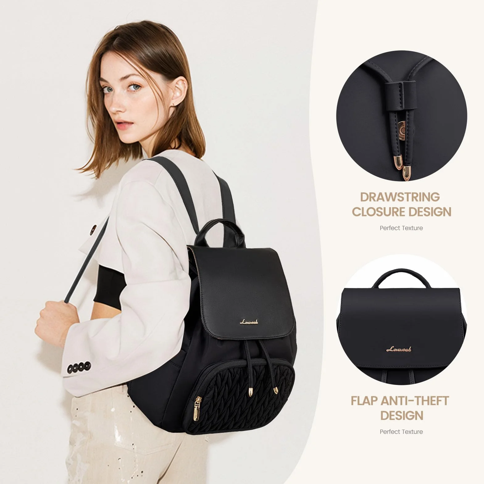 LOVEVOOK Plecak damski mały wodoszczelny 2 w 1 mini torba plecak dzienny 13 Zoll czarny