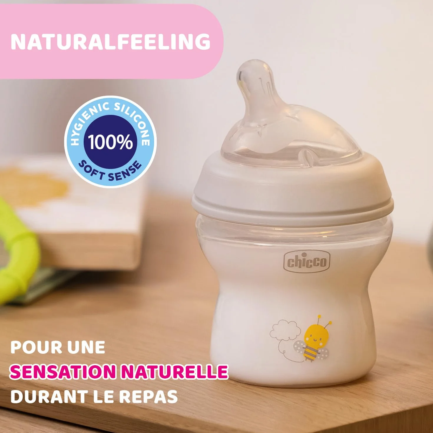 Chicco Butelka Natural Feeling, Antykolkowa, Dla Niemowląt 0 miesięcy + 150 ml, z Miękkim i Elastycznym Silikonowym Smoczkiem, Odpowiednia do Karmienia Naprzemiennego, Przepływ Wolny, kolor neutralny