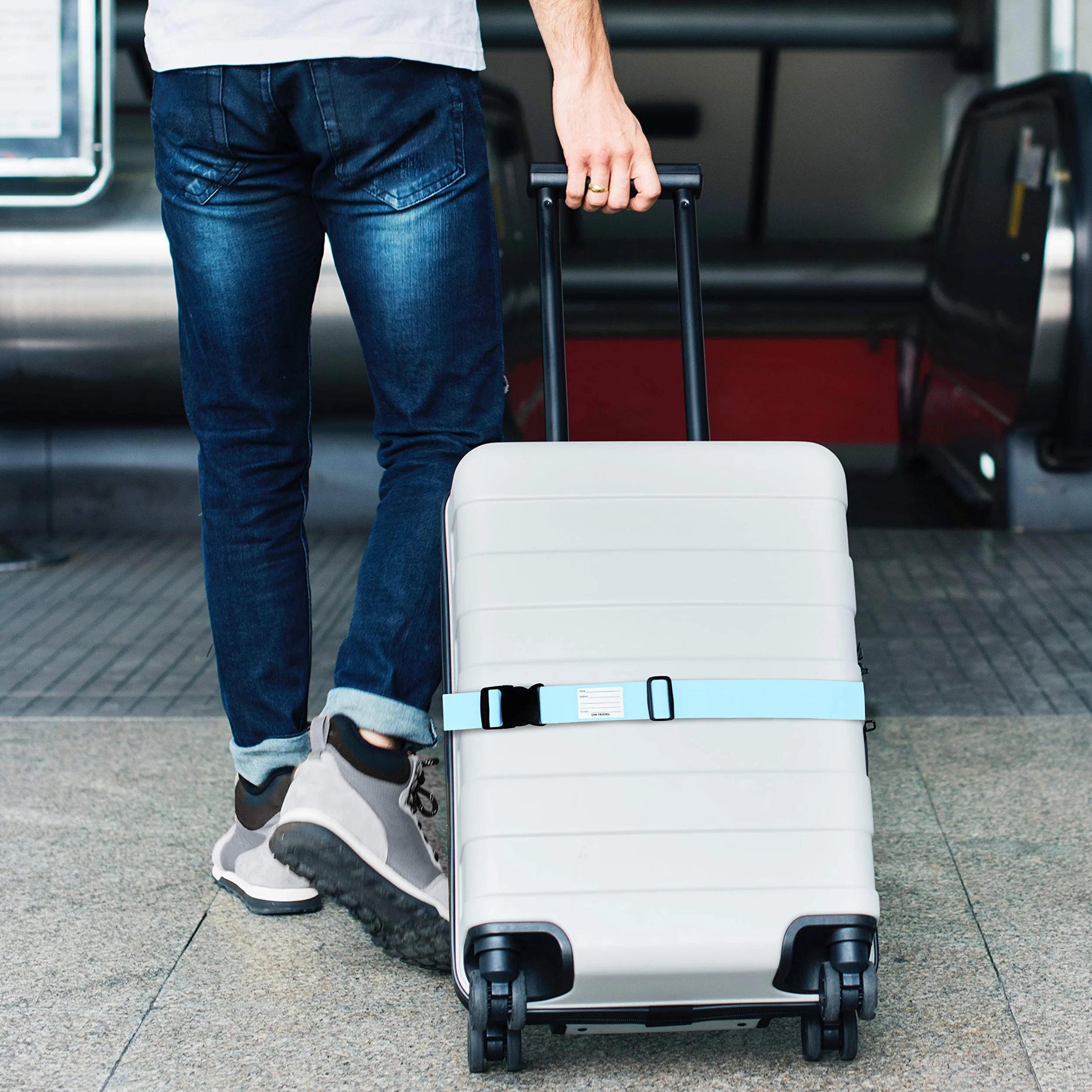 Pasy Do Walizek OW-Travel Mocne Paski Bagażowe z Etykietami Niebieski Zielony Pomarańczowy Różowy