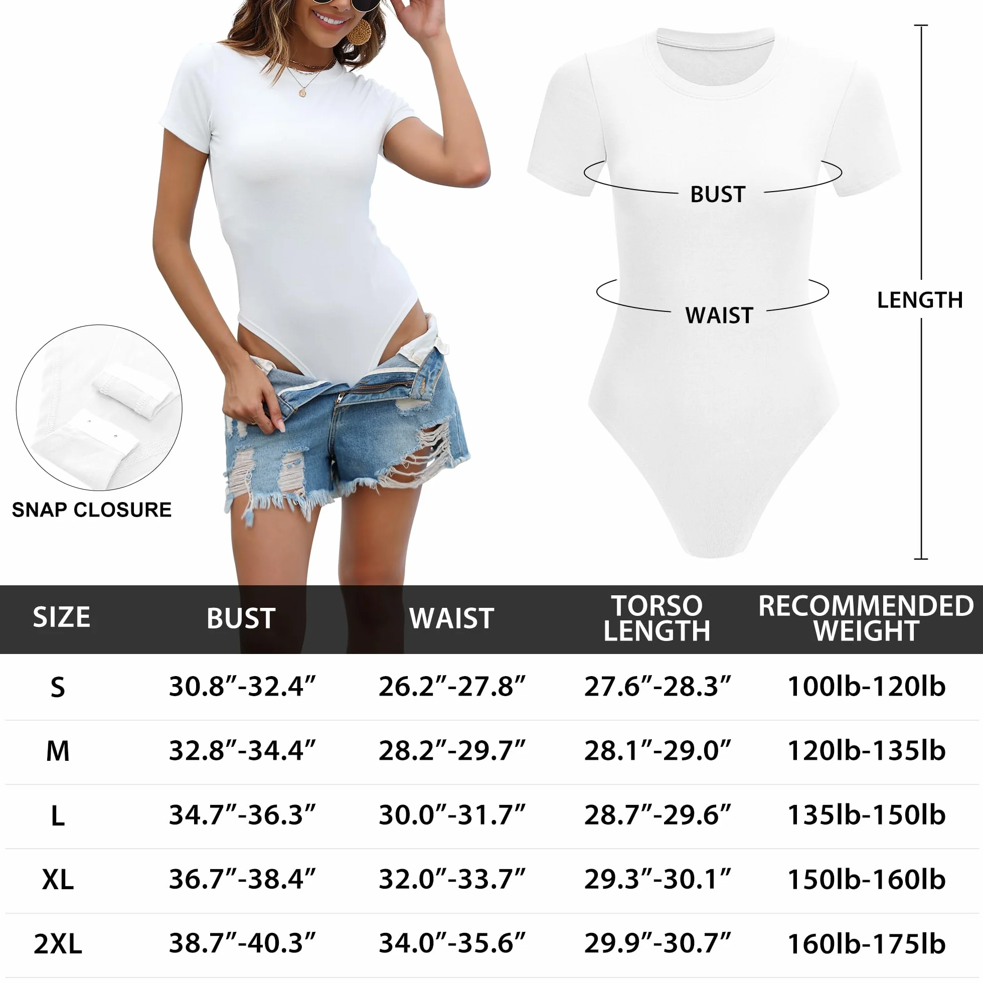 Body damskie z krótkim rękawem okrągły dekolt rozciągliwy podstawowy T-shirt topy 5-pak
