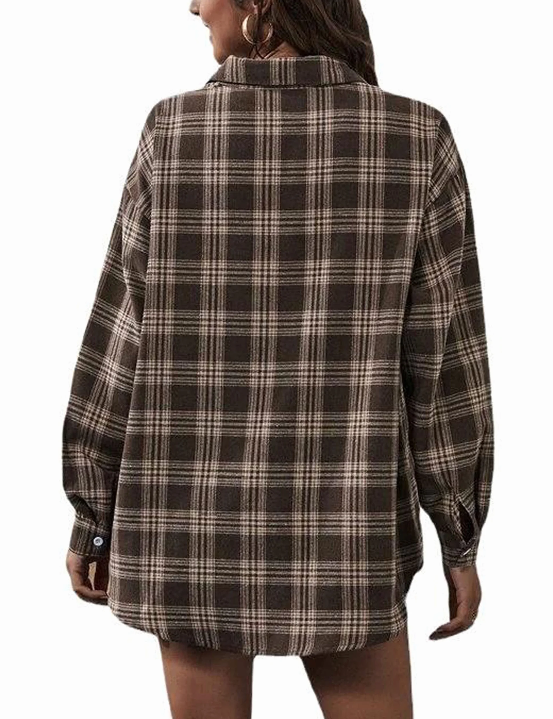 Koszula flanelowa w kratę dla kobiet oversize z długim rękawem zapinana na guziki