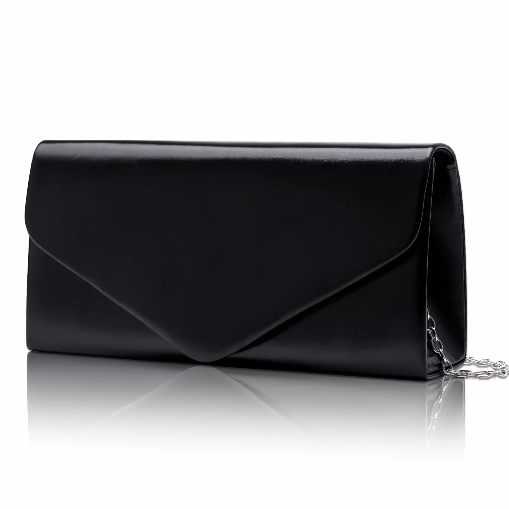 Larcenciel Clutch, elegancka skórzana torebka czarna ze zdejmowanym łańcuszkiem, modna torba skórzana Crossbody, mała torba na ramię, kopertówka, torebka wieczorowa na wesele, imprezę, bankiet, 22 x