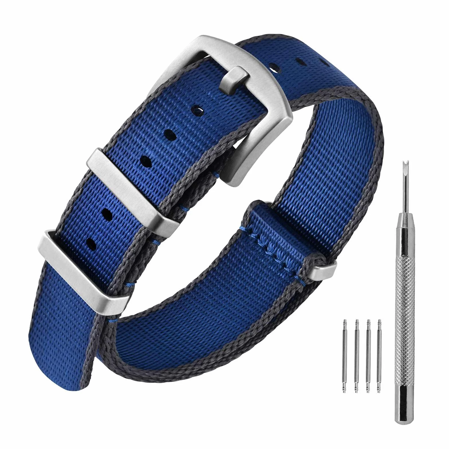 ANNEFIT Wojskowy nylonowy pasek do zegarka dla mężczyzn i kobiet, zapasowy pasek do zegarka 18 mm, 20 mm, 22 mm, ze srebrną czarną klamrą ze stali nierdzewnej