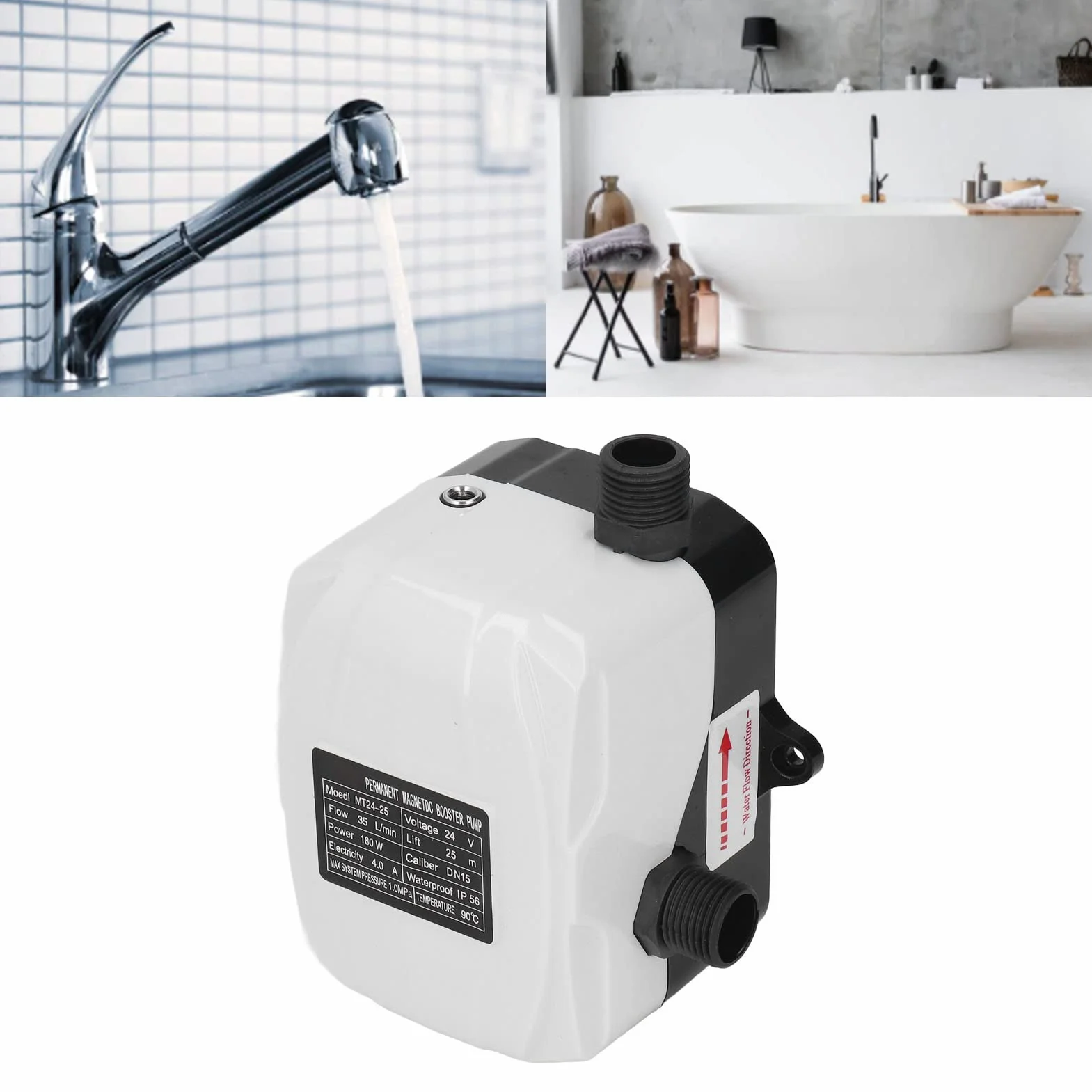 Automatyczna pompa wspomagająca, pompa wspomagająca ABS silnik z mosiądzu o wysokim ciśnieniu wody 180 W do prysznica zlewozmywaka kuchennego DC24V wtyczka europejska AC100‑240V 4,0A