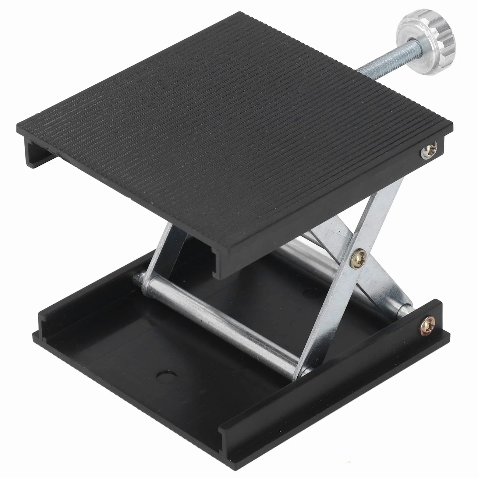 Regulowany Stojak Podnoszący Laboratoryjny, 90x90mm, Stop Aluminium, Platforma z Regulacją Wysokości 26-90mm, Czarny, Nośność 30kg