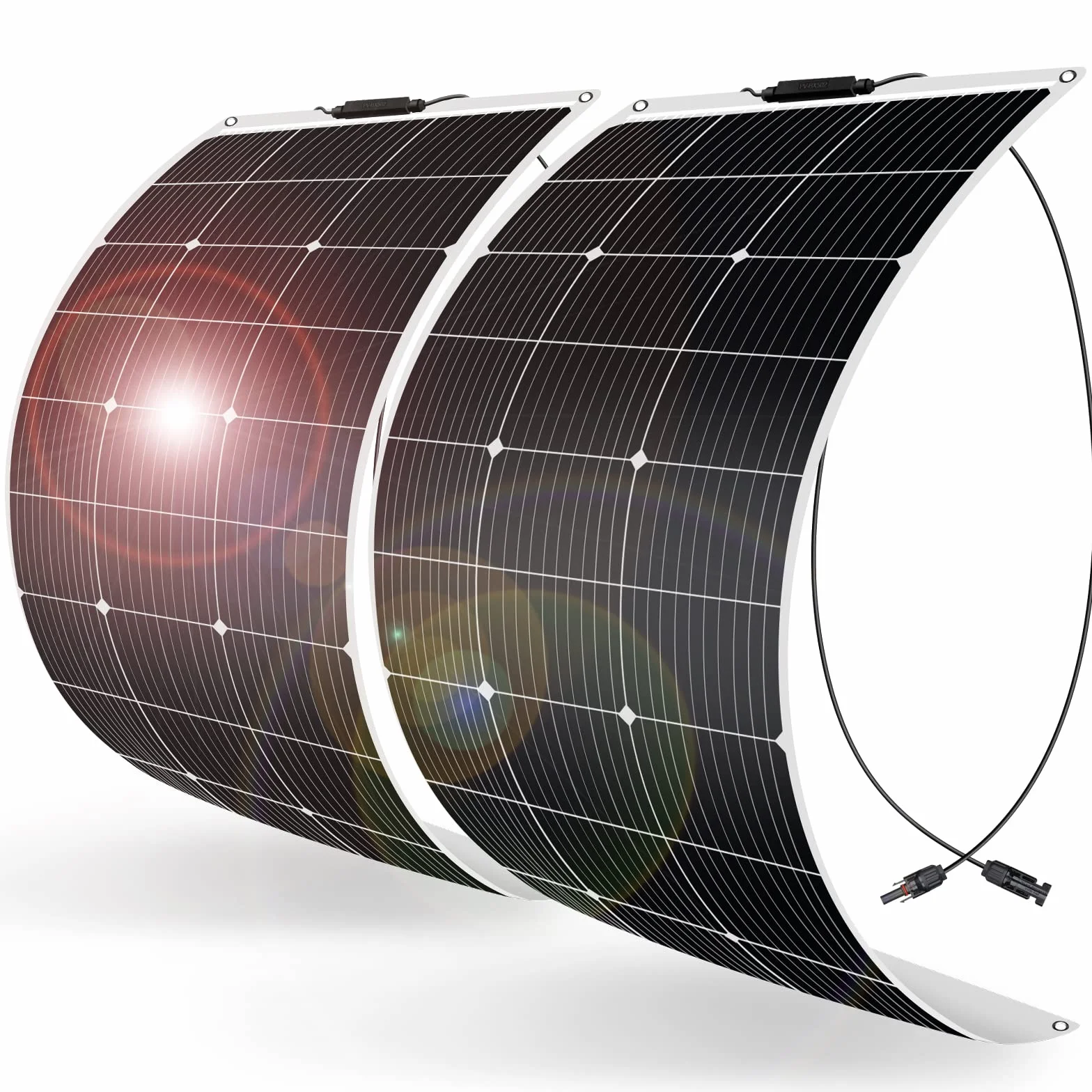 DOKIO 2 x panel solarny 100 W, elastyczny, mono, 200 W, 12 V, moduł solarny, idealny do przyczep kempingowych, na kemping, do szopy ogrodowej