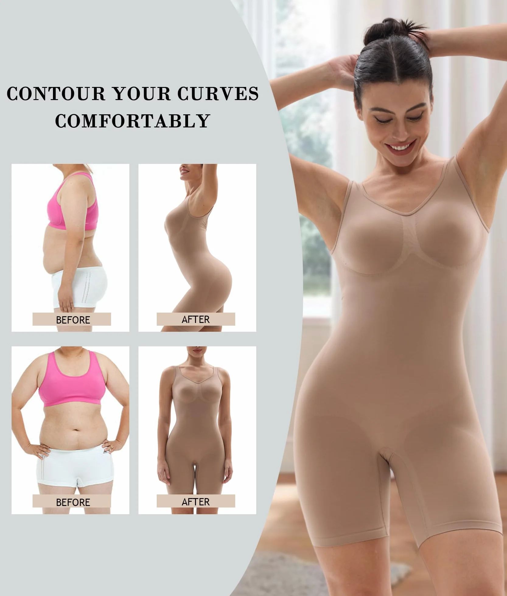 SHAPERX Damskie body modelujące do połowy uda kontrola brzucha bielizna modelująca bezszwowa