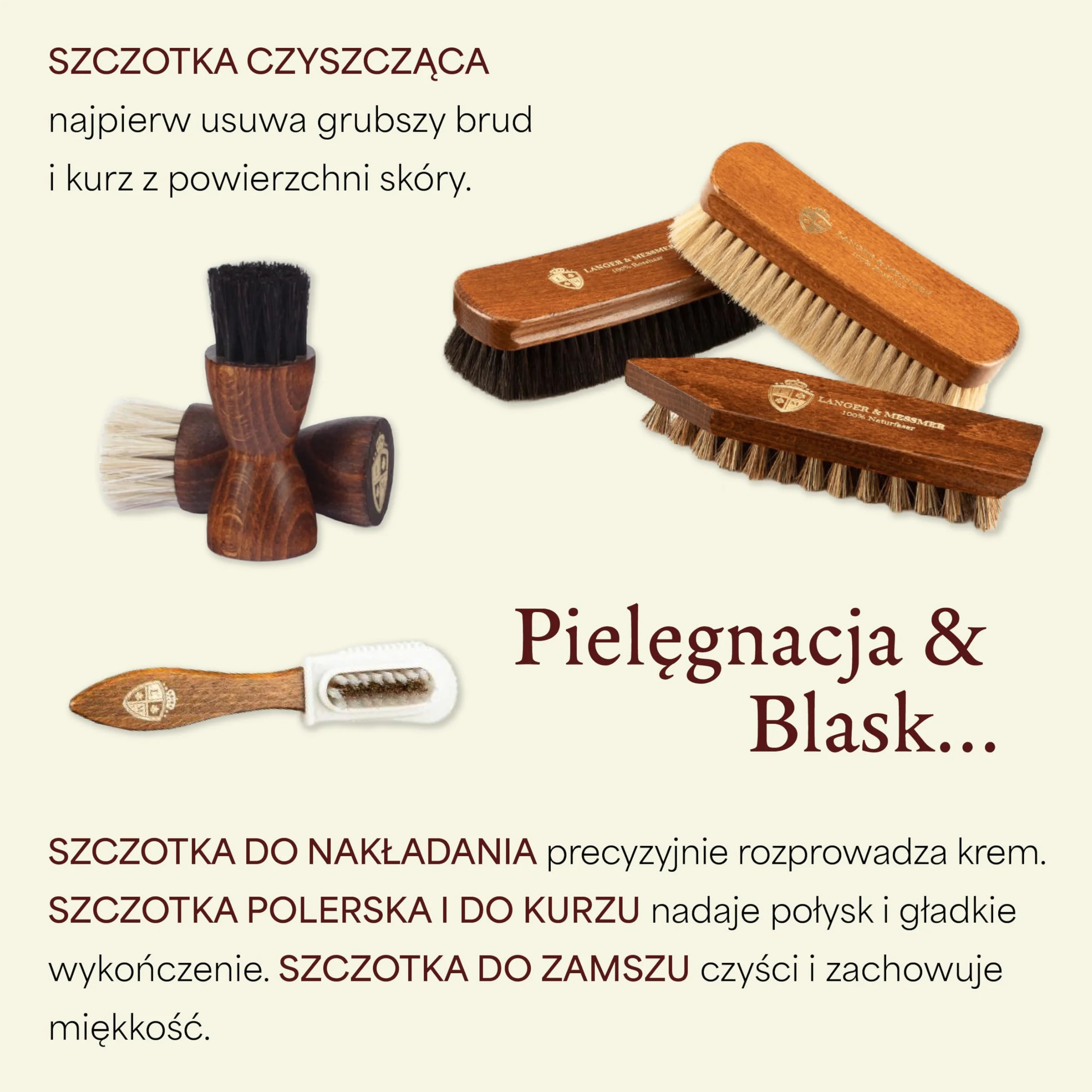 Langer & Messmer 12-częściowy zestaw do pielęgnacji butów, w tym kremy do pielęgnacji skóry i wysokiej jakości szczotki z różowego włosia do efektywnej pielęgnacji butów z gładkiej skóry – zestaw do