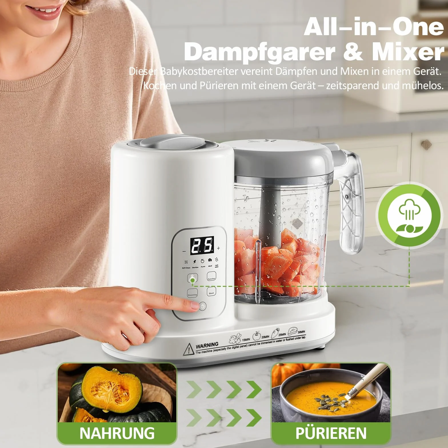 TopStrong Baby Food Maker urządzenie do przygotowywania posiłków dla niemowląt, parowar, miksowanie, rozmrażanie i podgrzewanie, wielofunkcyjny zaparzacz dla niemowląt z funkcją samoczyszczenia, robot