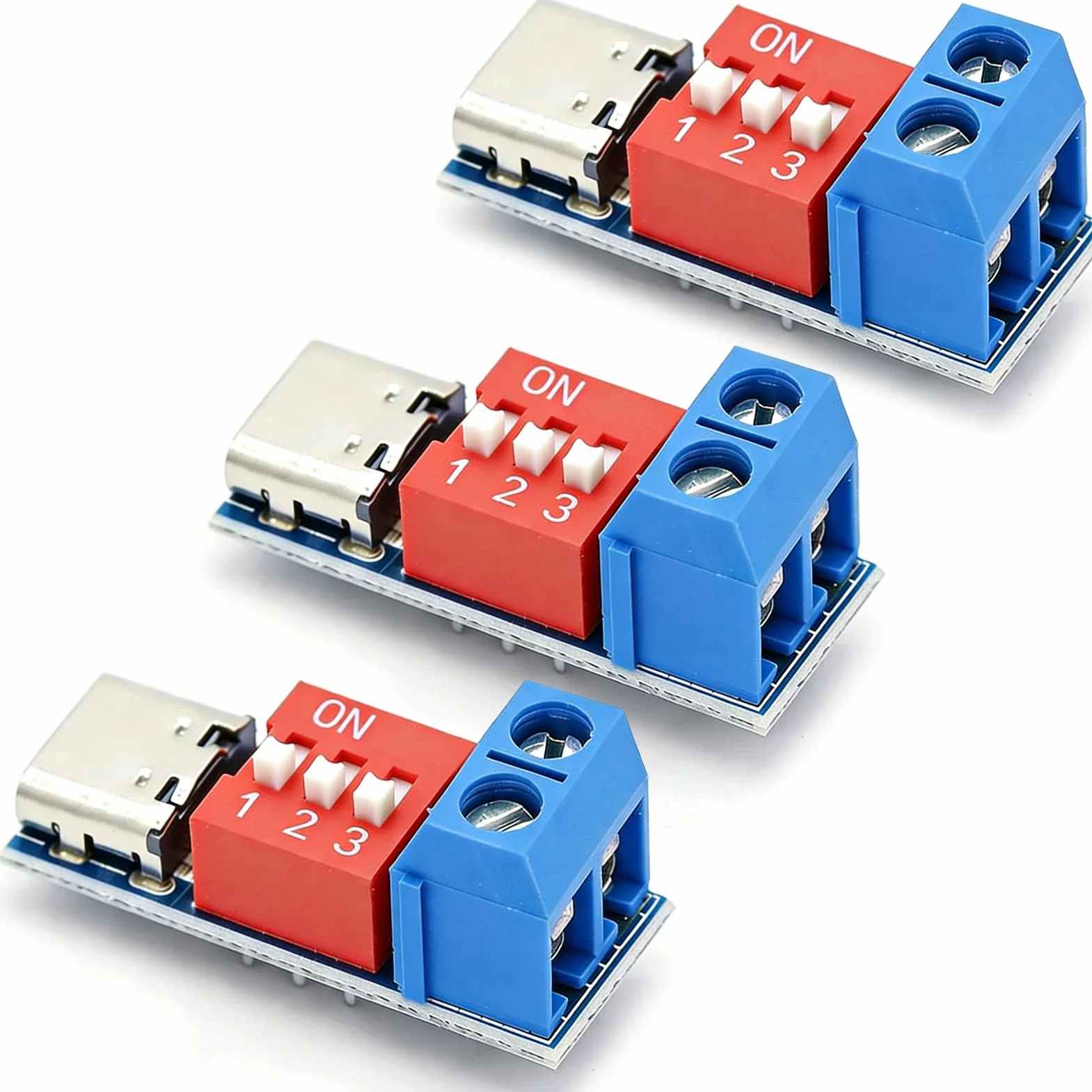 Moduł USB-C PD Trigger Board - zestaw 3 szt. z przełącznikiem DIP, USB C, Breakout Board do 5 V/9 V/12 V/15 V/20 V, PD/QC moduł szybkiego ładowania, kompatybilny z PD 3.0/2.0 i QC 3.0