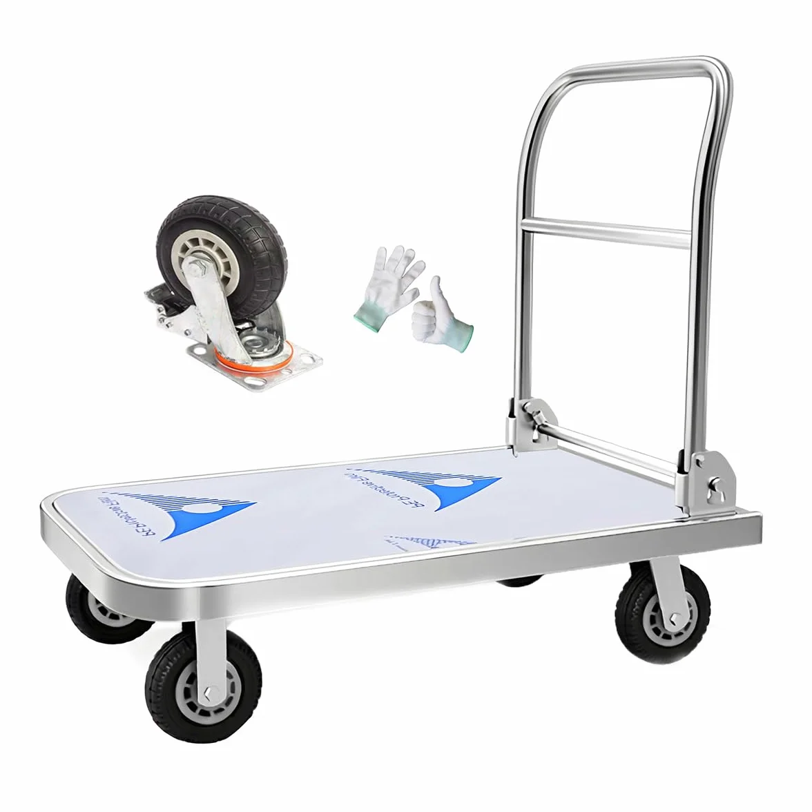 Wózek platformowy do dużych obciążeń, 500 kg, stal nierdzewna, wózek transportowy z kółkami obrotowymi 360° (15 cm), składany wózek ręczny, 90 x 60 cm, idealny do magazynu, warsztatu, gastronomii