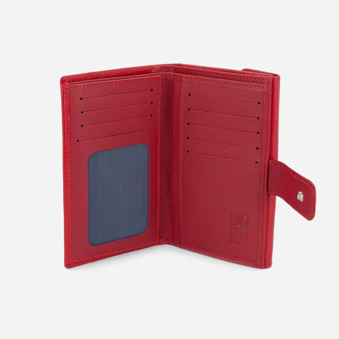 Portfel damski ze skóry bydlęcej elegancki portfel premium ręcznie wykonany w Ubrique, Hiszpania Kolekcja PS, Czerwone, Pequeño - 14.5cm, Klasyczny