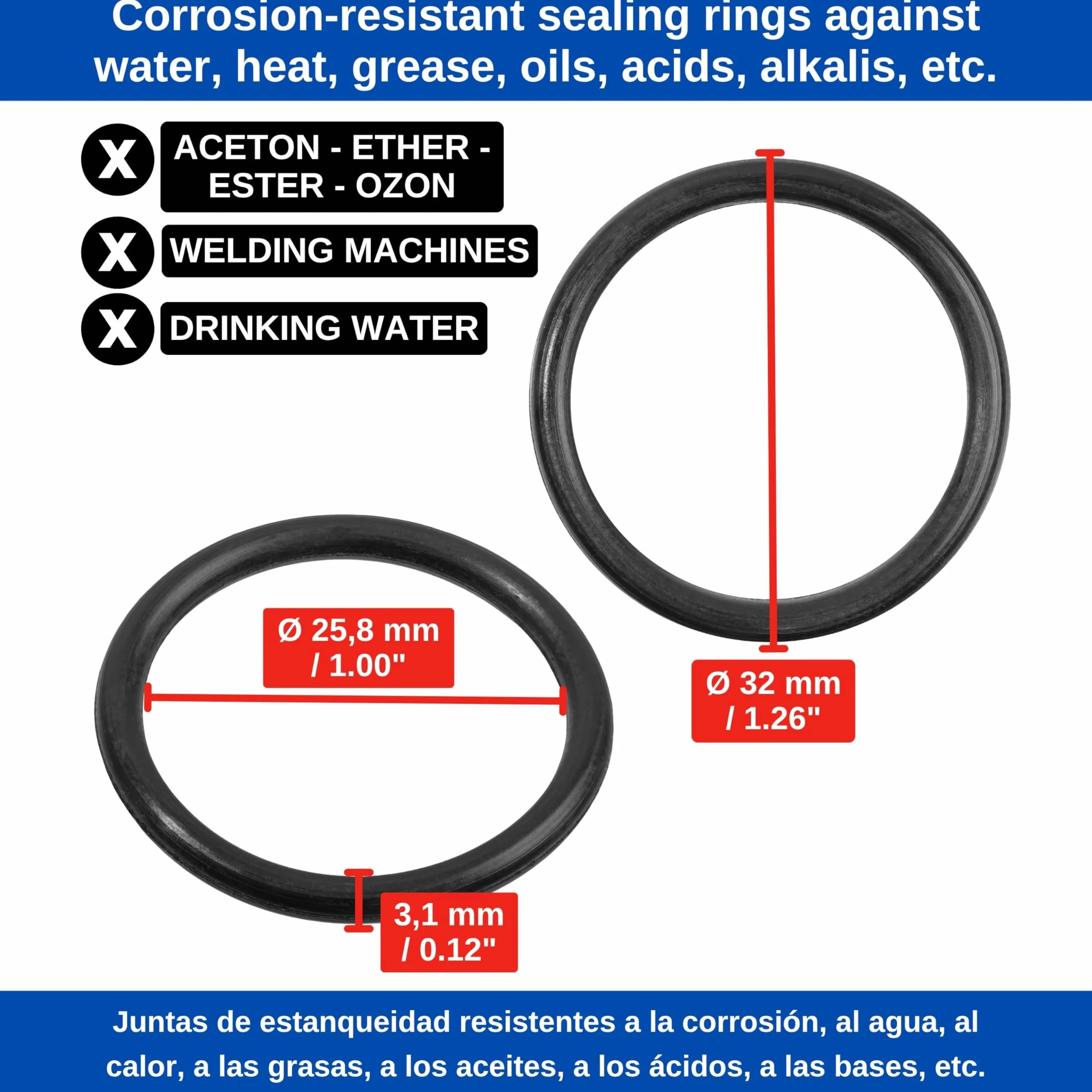 Zestaw pierścieni uszczelniających, 12 szt, ŚZ Ø 32 mm, ŚW Ø 25 mm, grubość 3,5 mm, w kolorze Czarnym, wykonane z gumy nitrylowej, silników, zestaw uszczelniający gumowy O-ring, uszczelka płaska