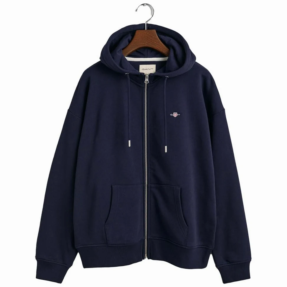 GANT Damska bluza z kapturem Shield Zip, niebieski (Evening Blue), L