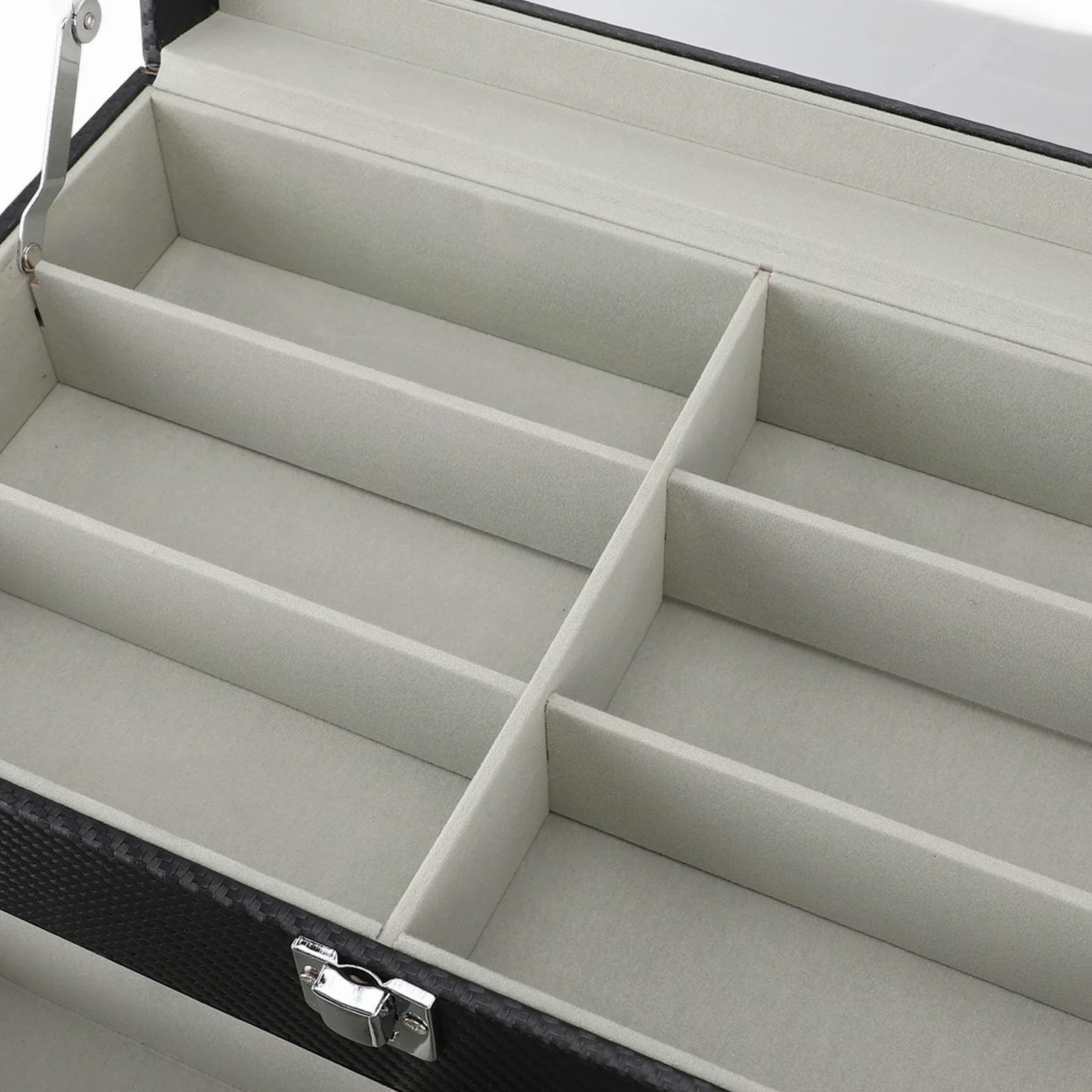 Etui na Okulary, 4 Poziomy, 27 Przegródek Organizer na Okulary Przeciwsłoneczne, Szare Aksamitne Pudełko z Włókna Węglowego PU do Przechowywania Zegarków z wkładką, Idealne do Domu i Sklepu