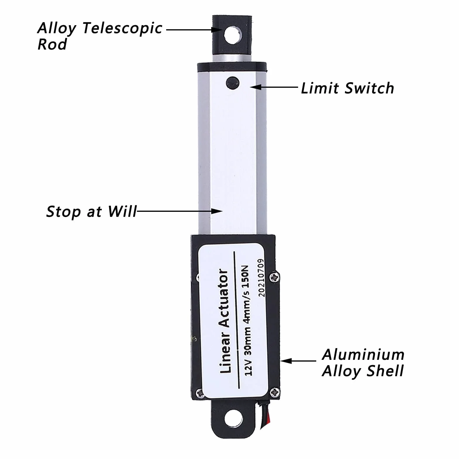 Elektryczny Siłownik Liniowy Mini Elektryczne Siłowniki Ruchu Liniowego 30mm Skok DC 12V Wodoodporny Szybki Siłownik Liniowy Zwarcie (Skok 30mm-4mm/s-150N)