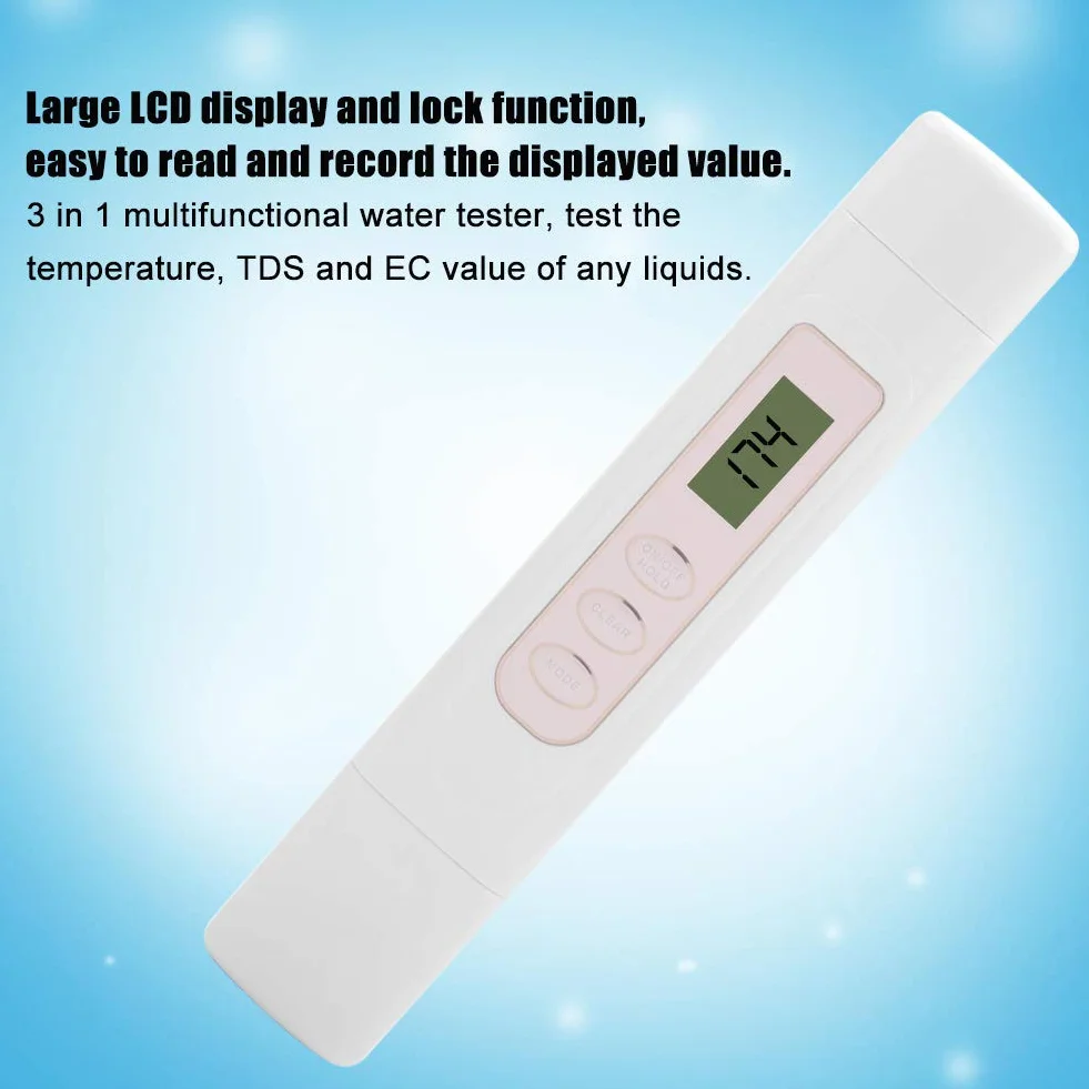 Tds Ec Meter Hold, Tds Ec Wielofunkcyjny Cyfrowy Tester Wody Lcd Miernik Temperatury Tds Ec do Napojów