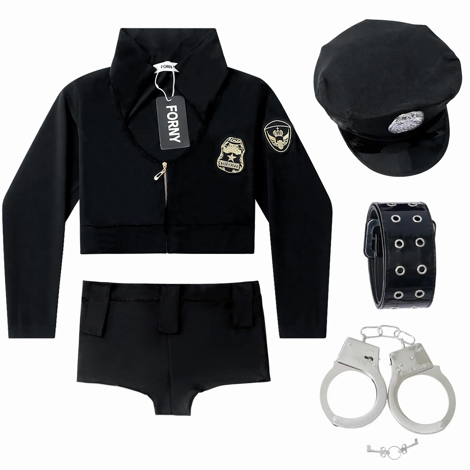 FORNY Damski kostium policyjny, cosplay, brudny mundur policjanta, Halloween, stroje oficerskie