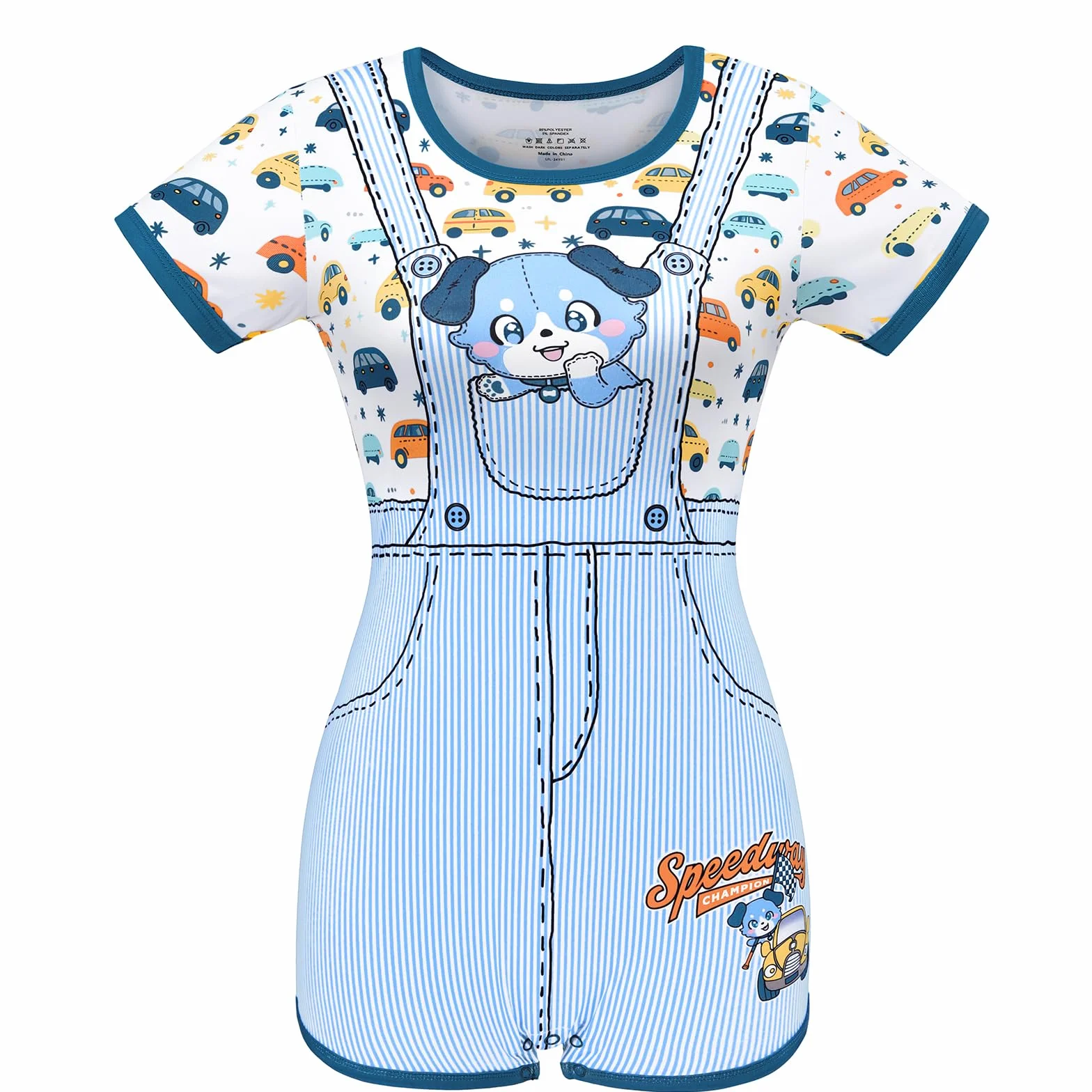 LittleForBig Jedwabiste śpioszki Onesie Piżama Bodysuit Little Blue Furrytail Racecar