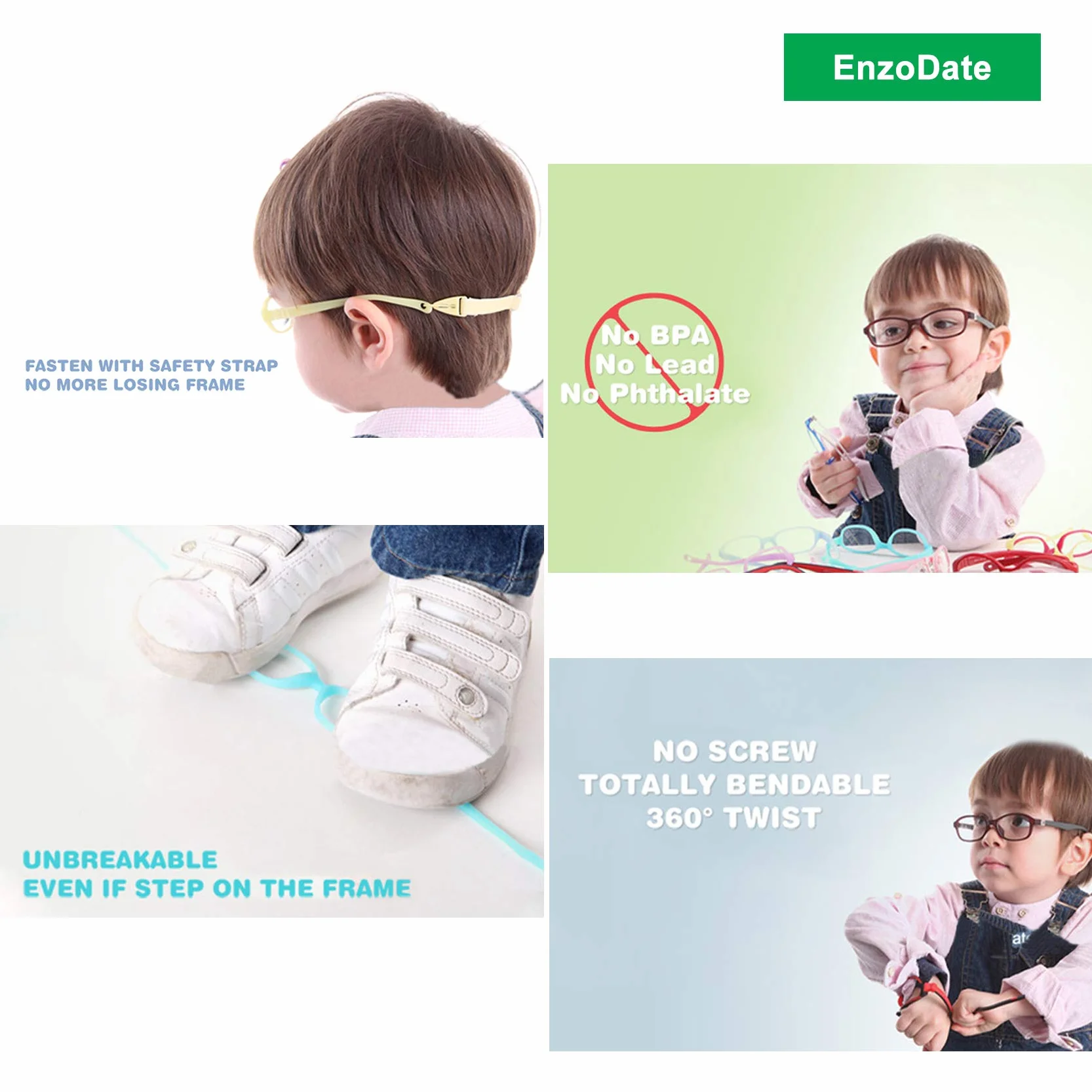Elastyczne okulary dla dzieci Rozmiar ramki 44/16 TR90 Okulary dla dzieci, bez śruby, niezniszczalne, bezpieczne światło Chłopcy Dziewczęta Okulary optyczne (regulacja soczewki Rx) 2-3 lata