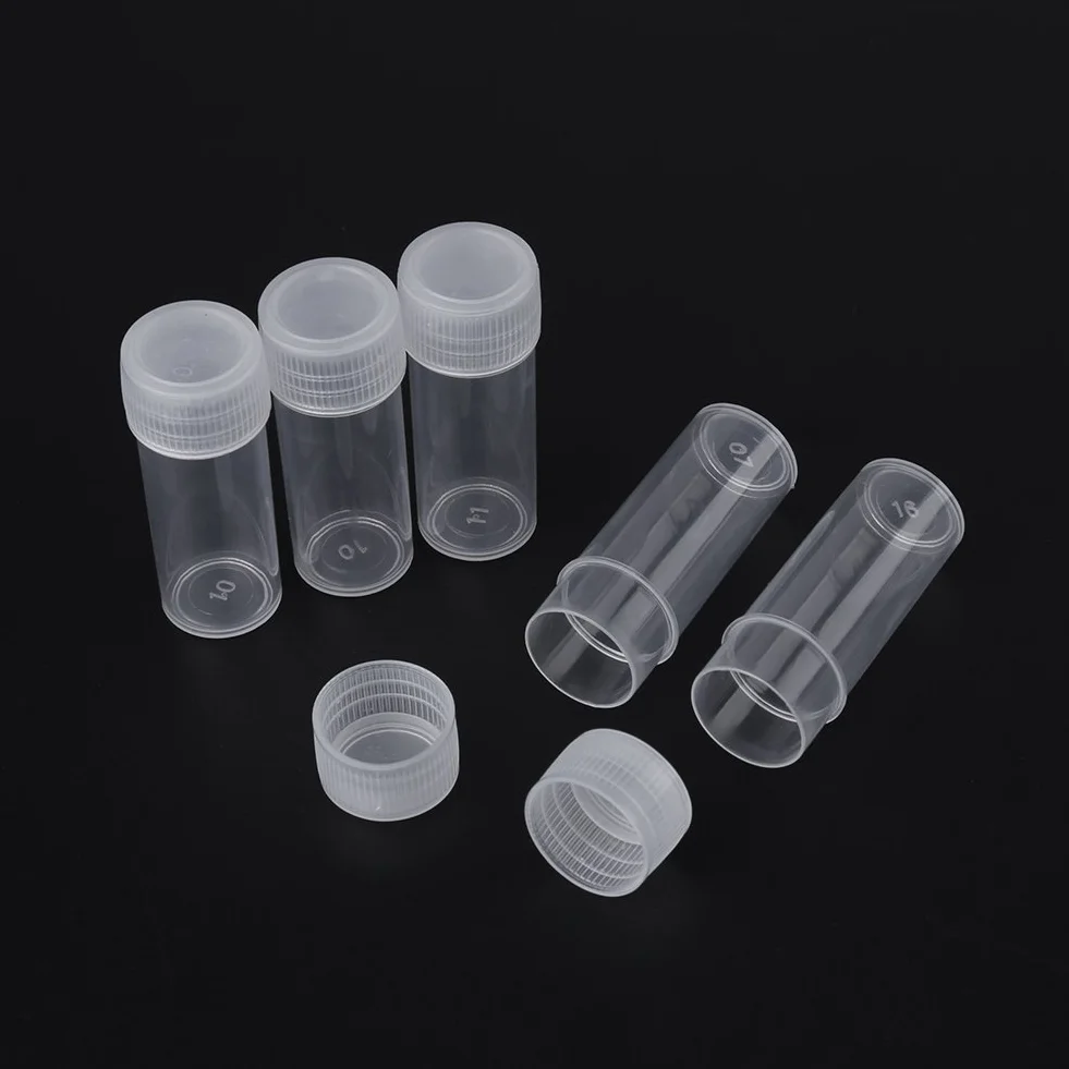 50szt 5ml Plastikowe butelki na próbki, małe, przezroczyste butelki, podróżne plastikowe probówki, nakrętki do fiolek, przezroczyste nakrętki z uszczelką